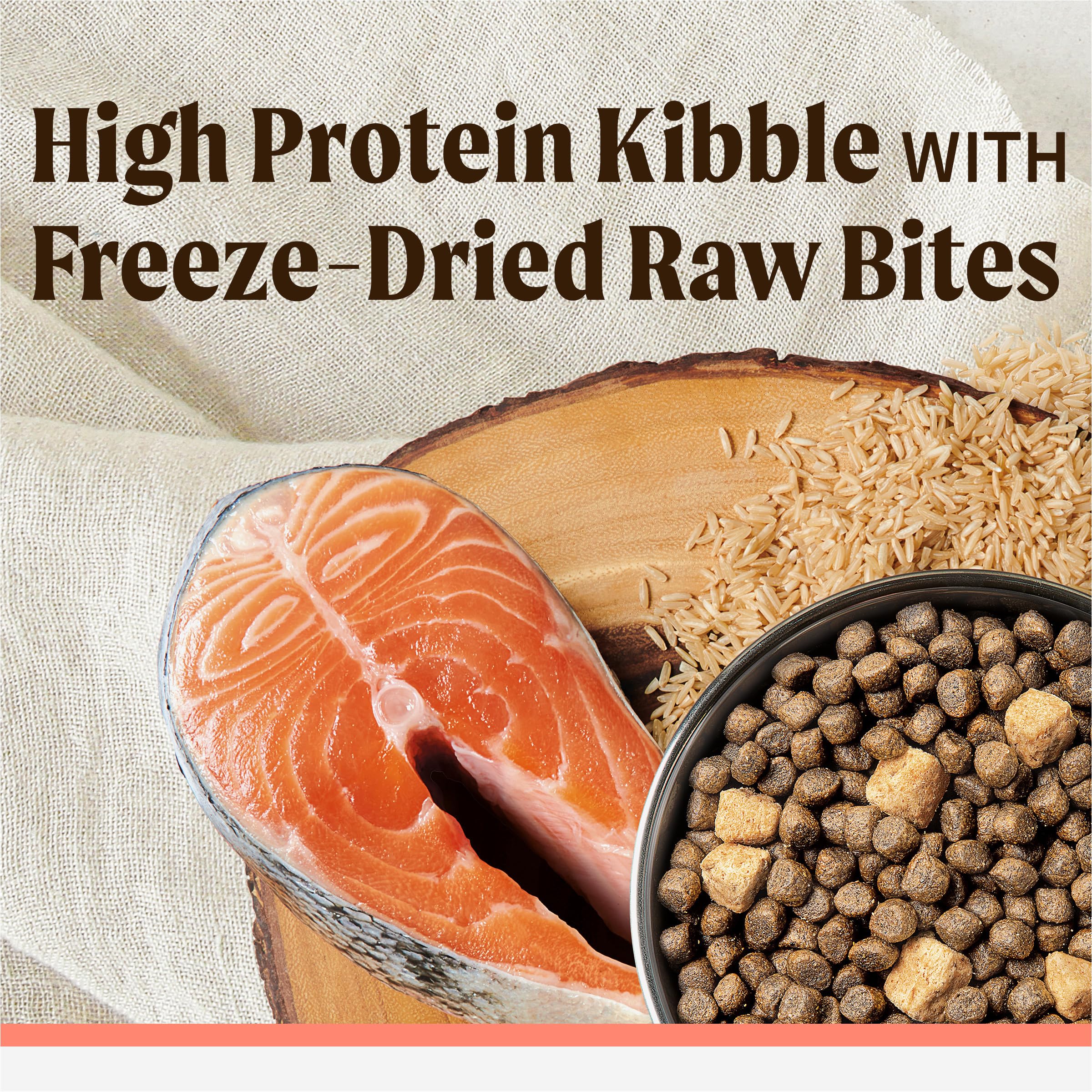 Merrick Backcountry Pacific Catch kibble with raw pieces supports lean muscle.
