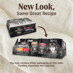 Merrick Backcountry real beef dinner can close-up highlights a protein-forward entrée.