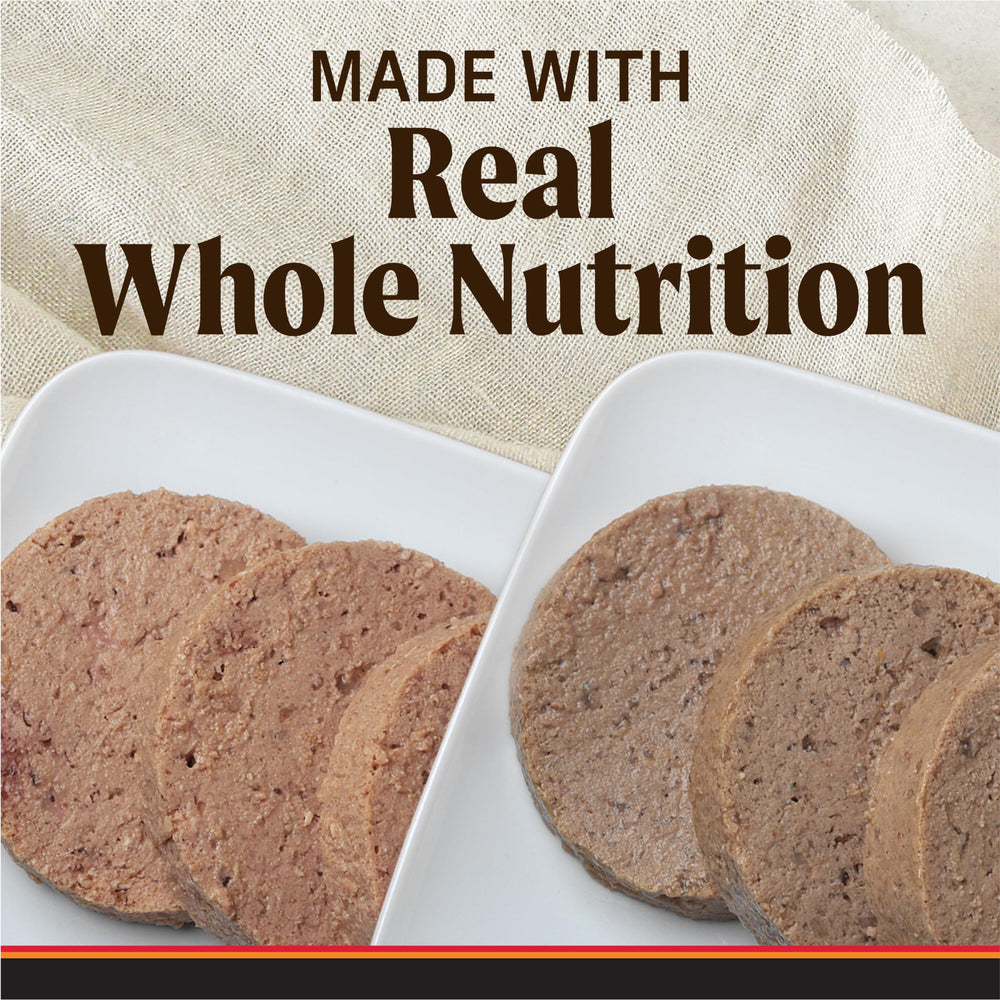 Merrick Backcountry real chicken dinner can close-up emphasizes grain-free nutrition.
