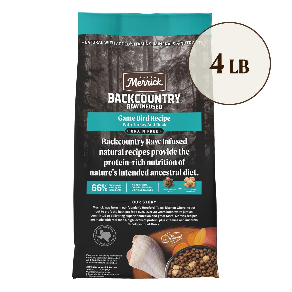 Merrick Backcountry turkey and duck meat bites within kibble