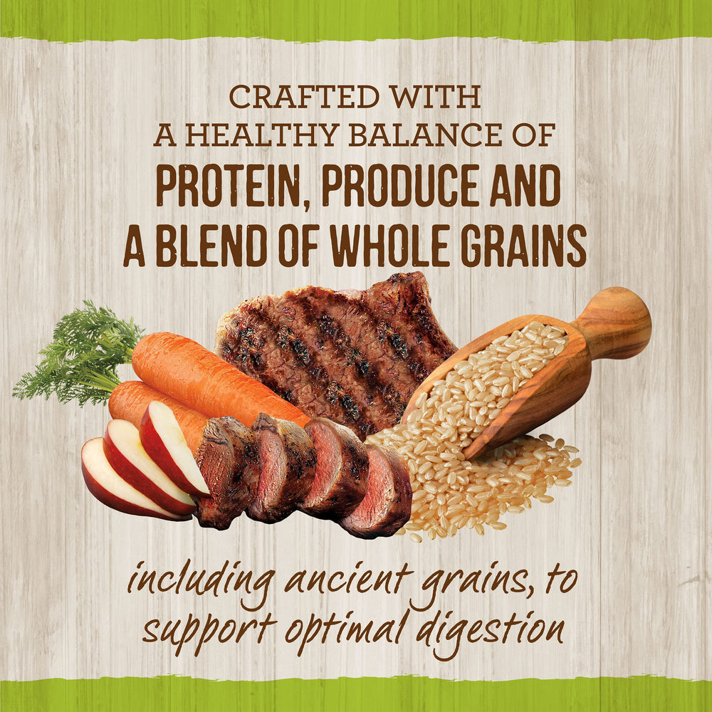 Merrick real deboned lamb first ingredient signals high-protein formula.