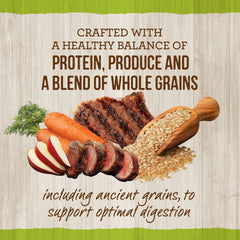 Merrick real deboned lamb first ingredient signals high-protein formula.