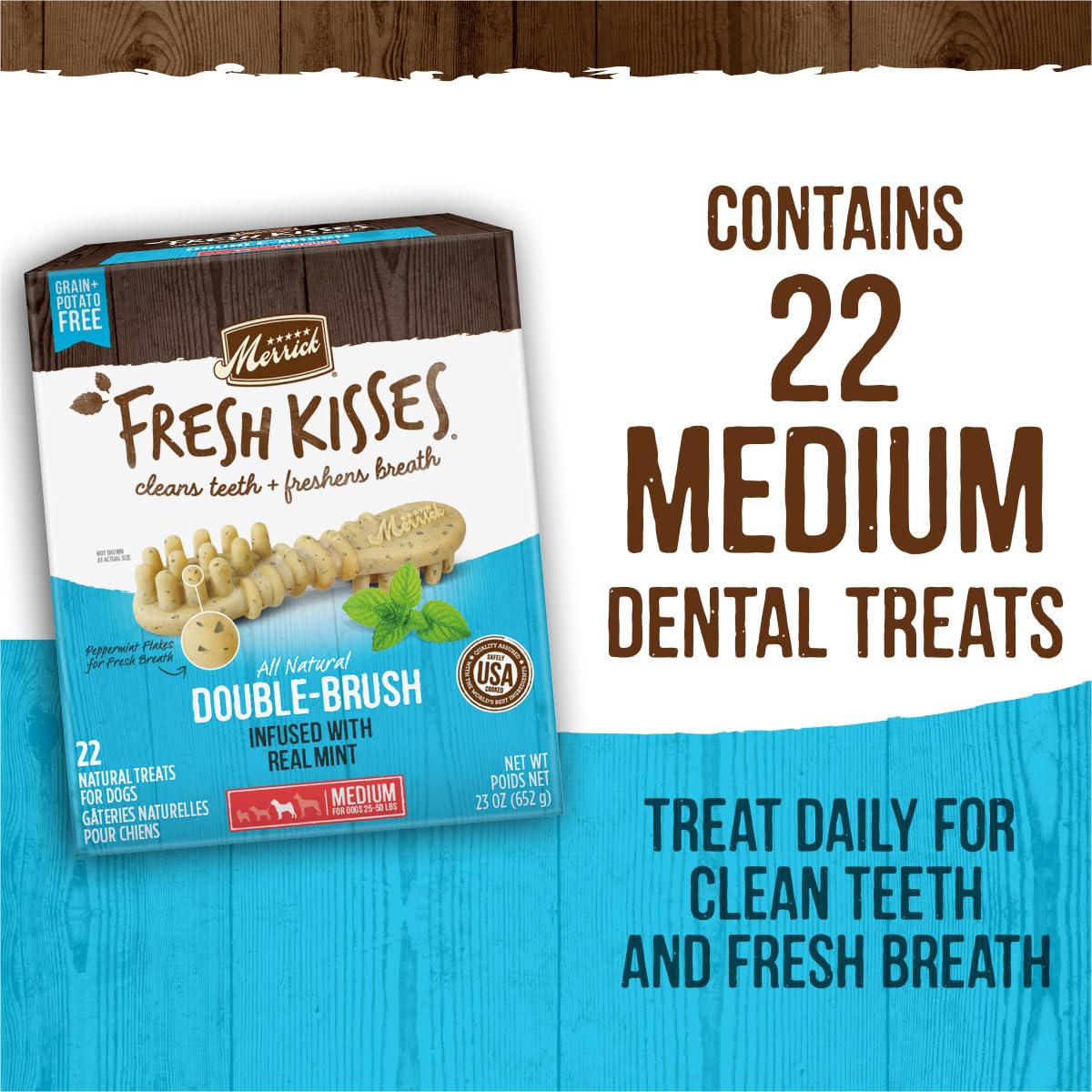 Merrick Fresh Kisses peppermint aroma detail for breath freshness.