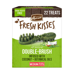 Merrick Fresh Kisses coconut oil dental chews box boosts fresh breath for medium dogs.