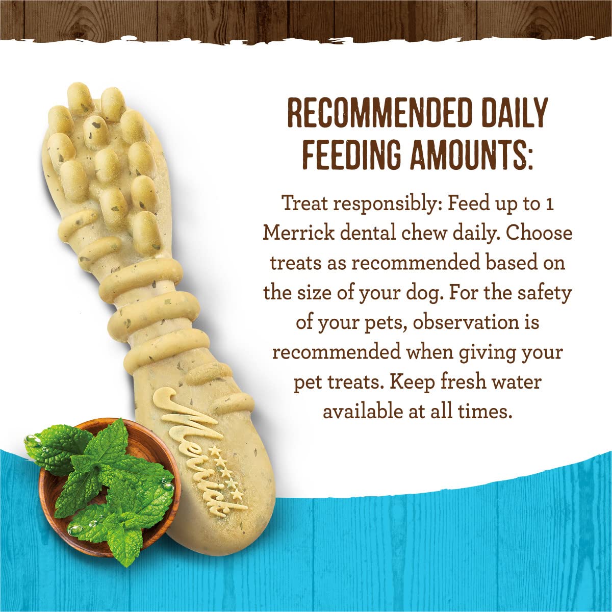 Merrick Fresh Kisses dog enjoying chew demonstrates suitability for daily dental routine.
