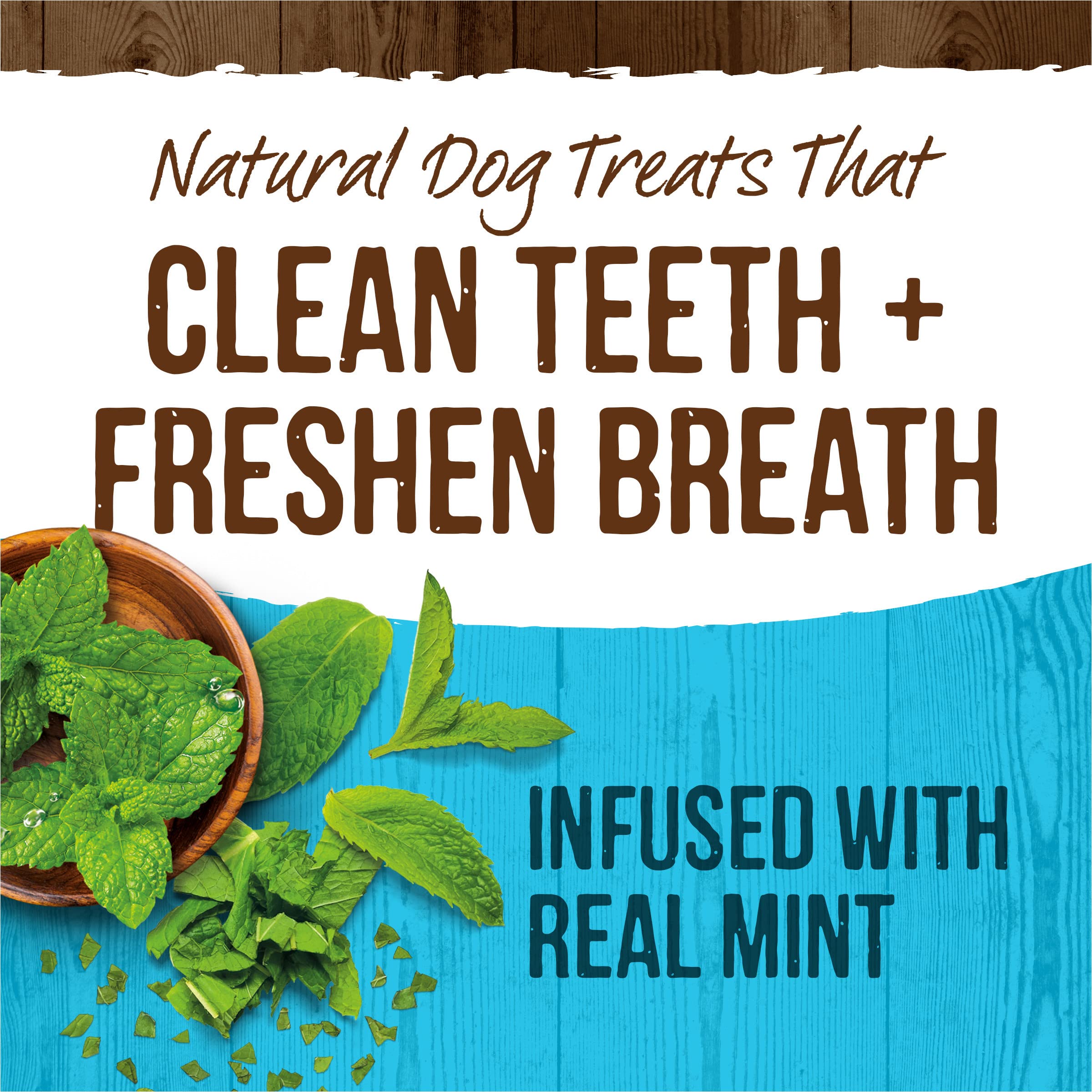 Merrick Fresh Kisses double-brush design cleans teeth as your dog chews.