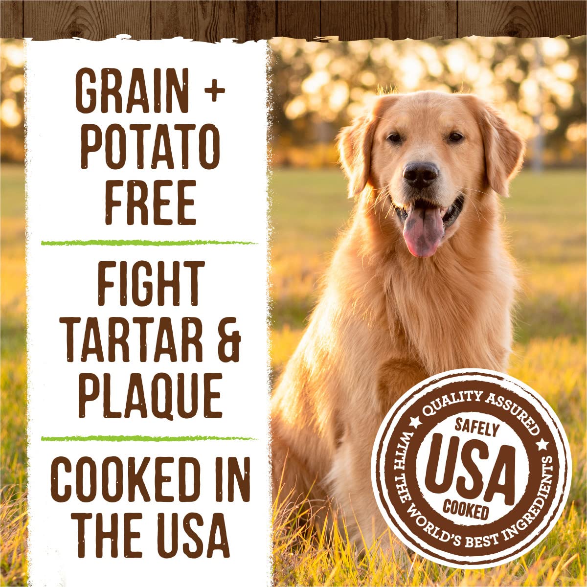 Merrick Fresh Kisses grain-free potato-free ingredients label.