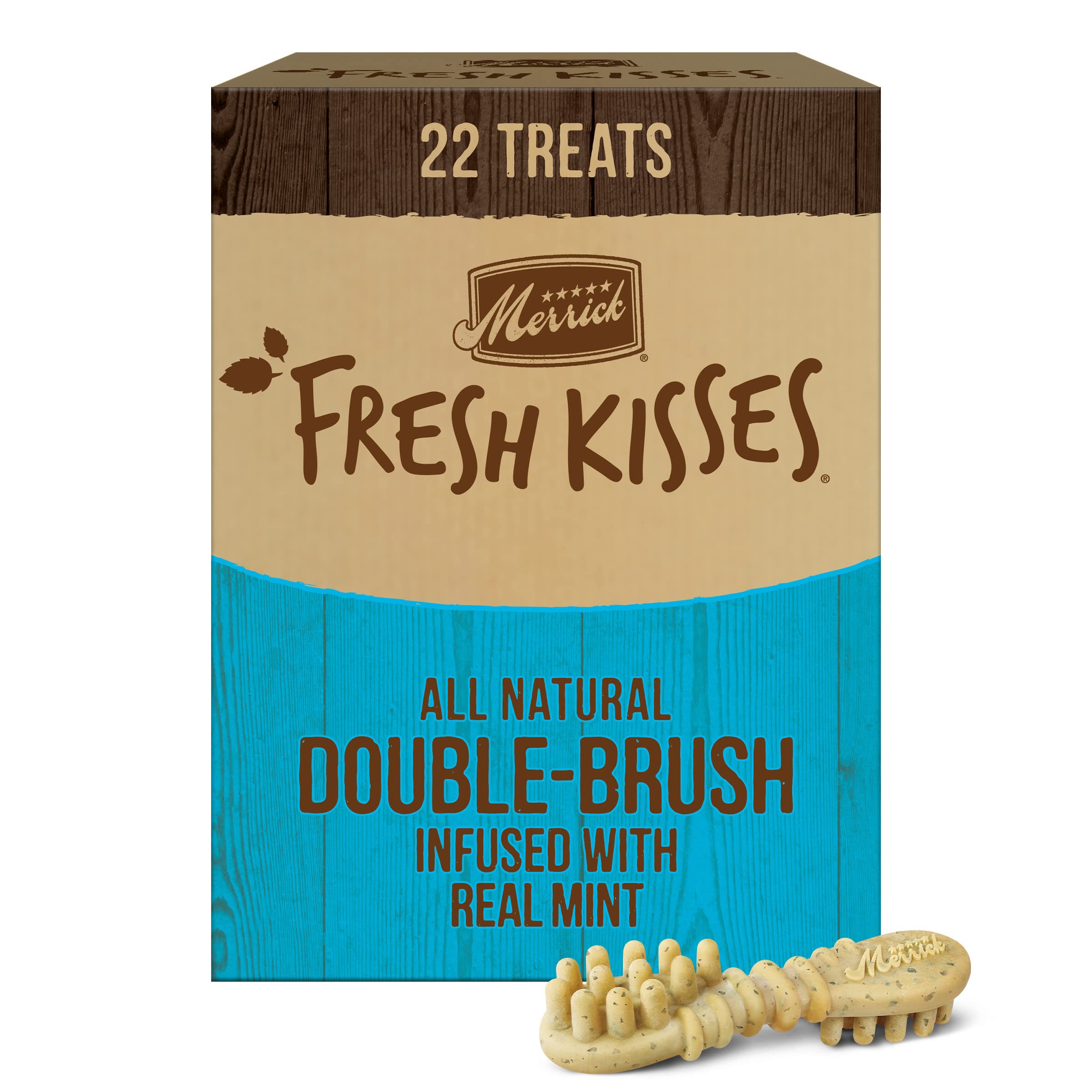 Merrick Fresh Kisses 22-count box for large dogs supports daily dental care and fresh breath.