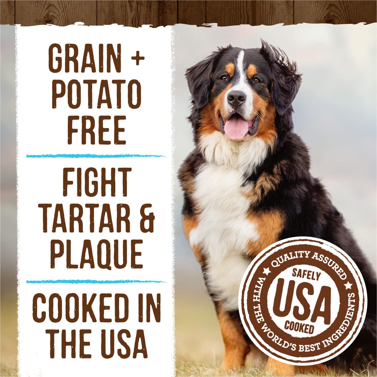 Merrick Fresh Kisses packaging with USA-made claim underscores quality and local kitchen.