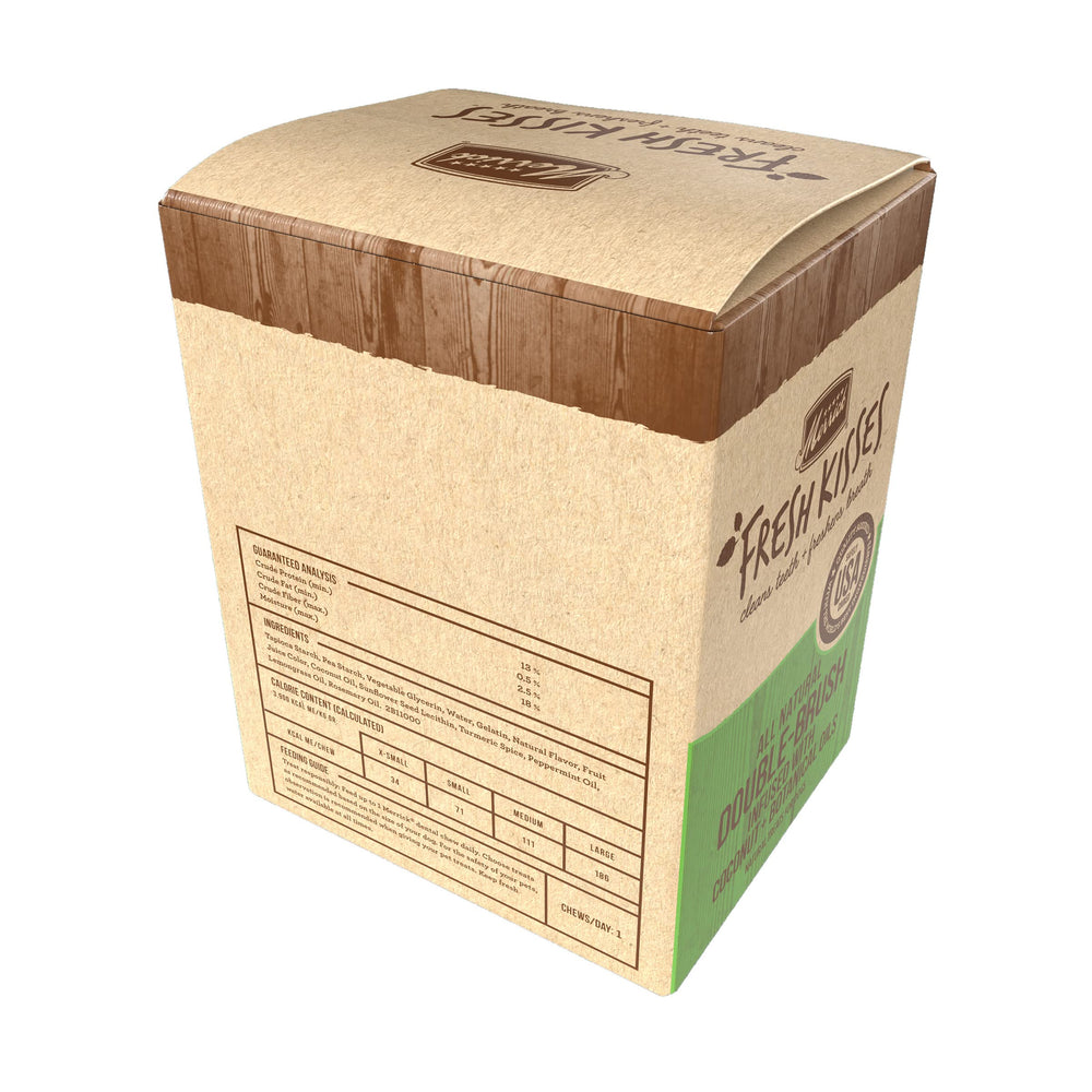 Medium dog 25-50 lbs using Merrick Fresh Kisses in daily routine.