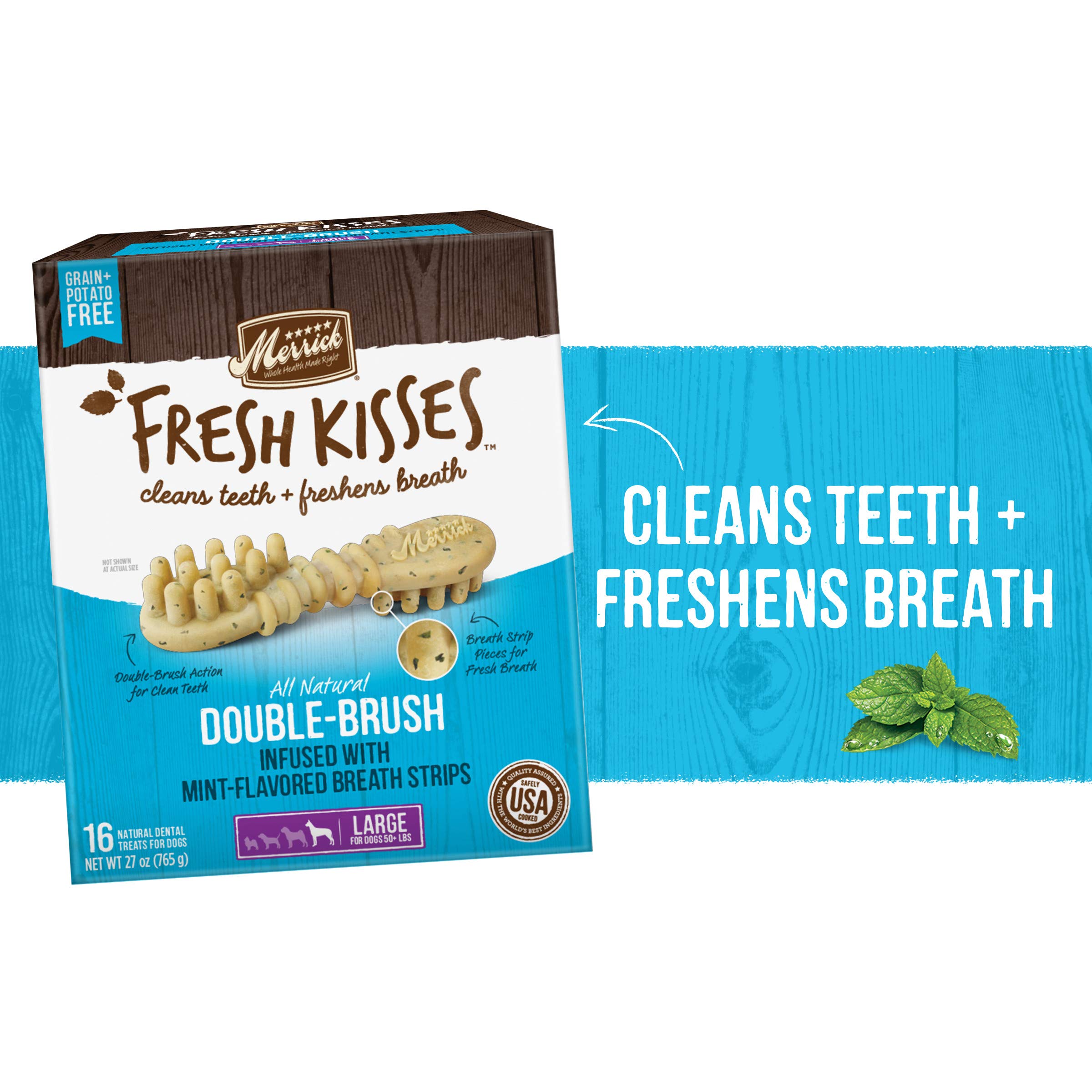Merrick Fresh Kisses mint-chews closeup highlights real mint and breath-freshening potential
