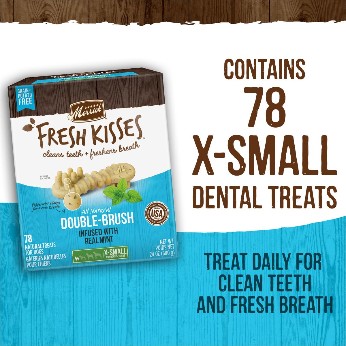 Merrick Fresh Kisses minty chews encourage chewing with real mint