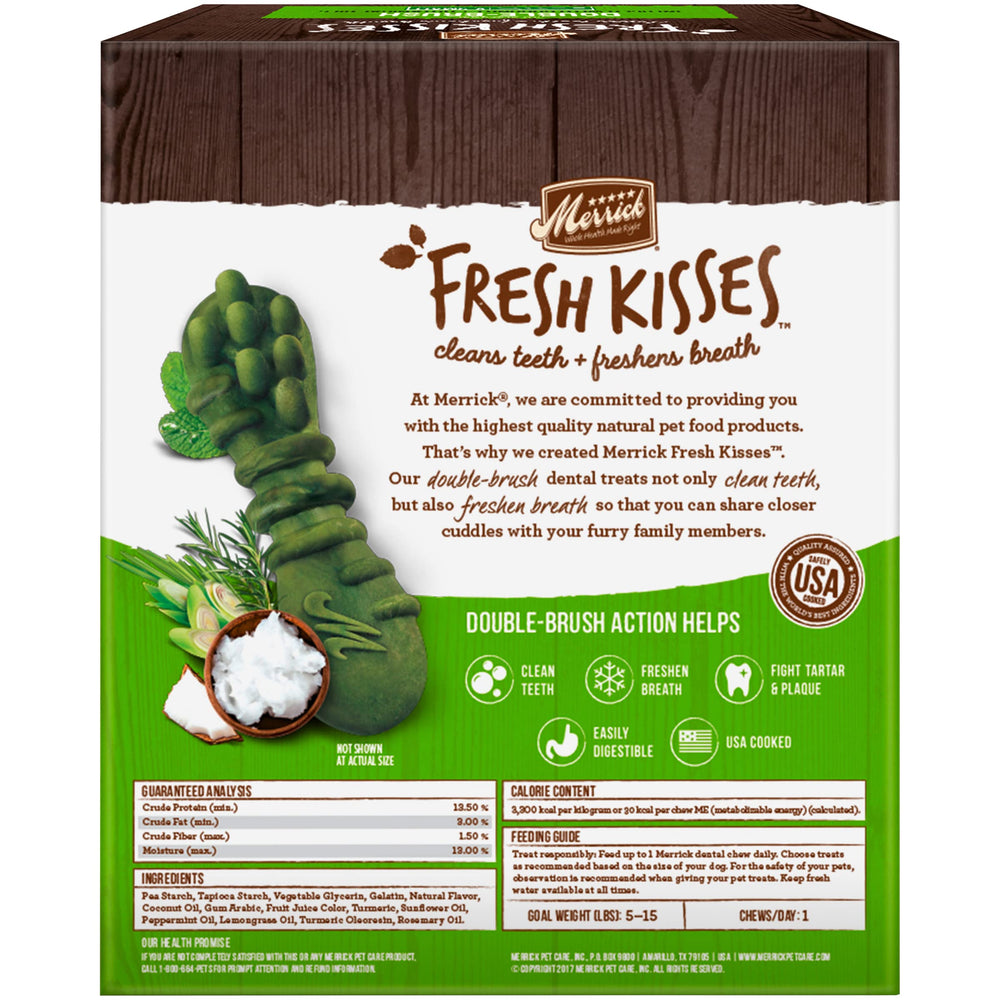Merrick Fresh Kisses oil-infused chew with coconut and mint for breath freshness