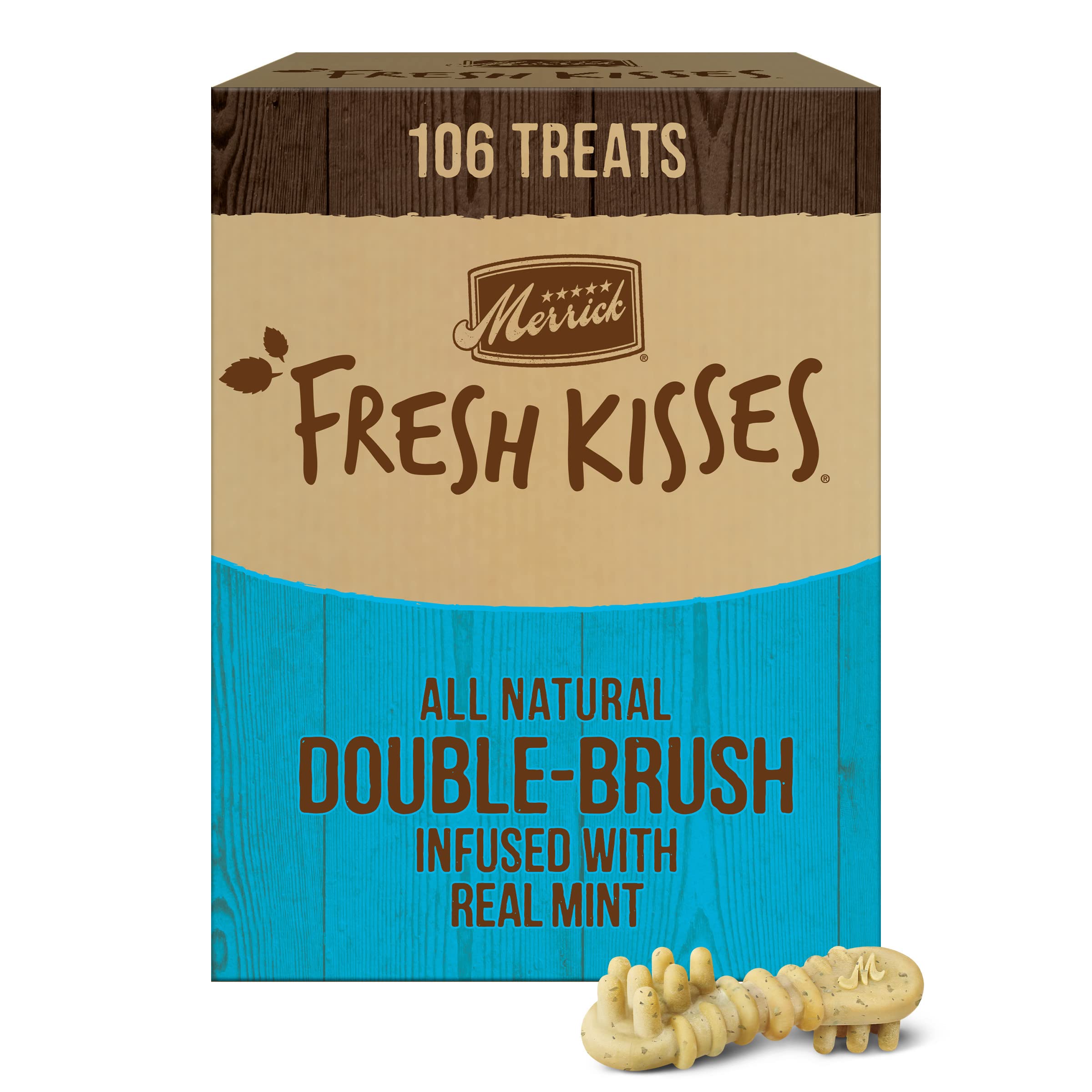 Merrick Fresh Kisses tiny dog dental chews with a double-brush design for cleaner teeth