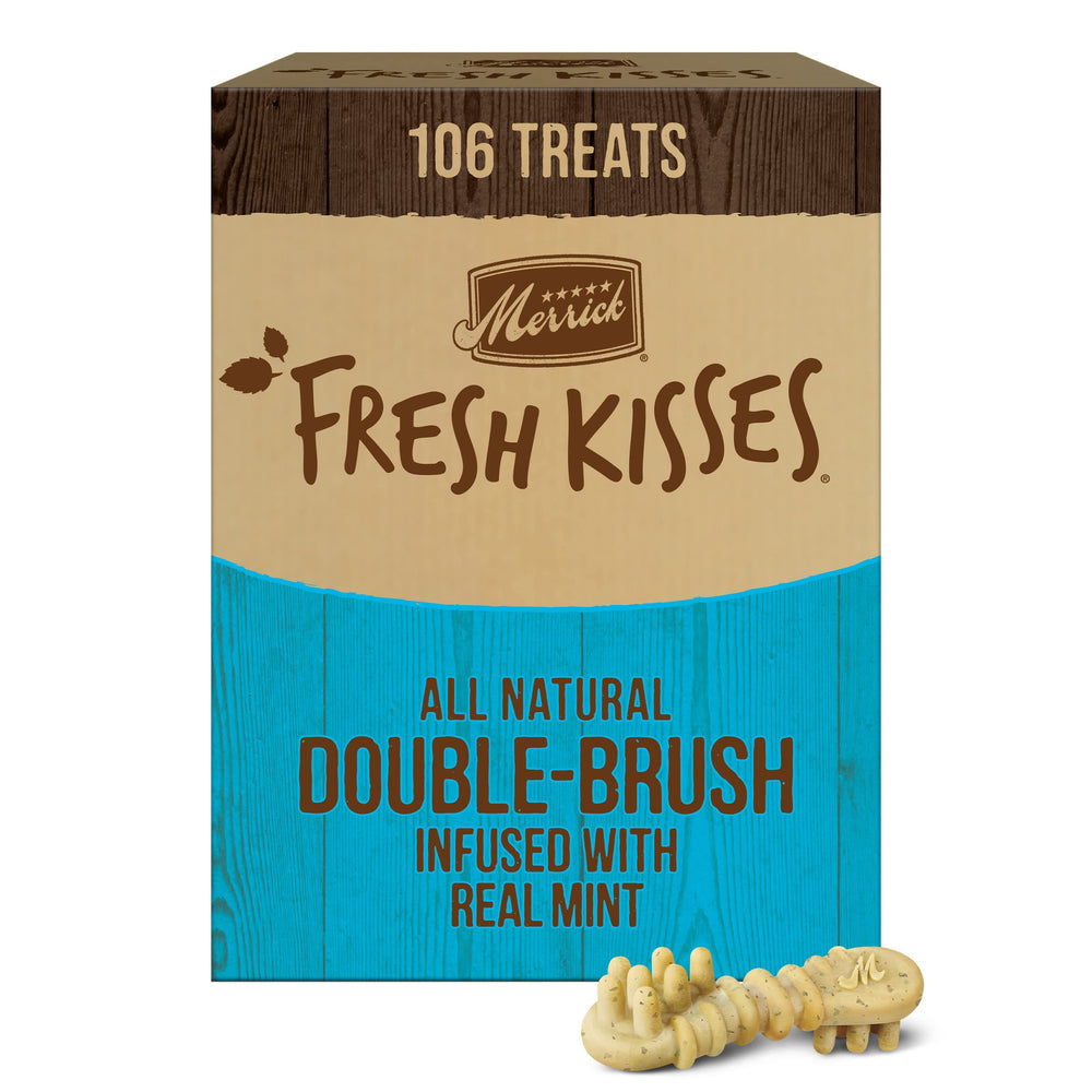 Merrick Fresh Kisses tiny dog dental chews with a double-brush design for cleaner teeth