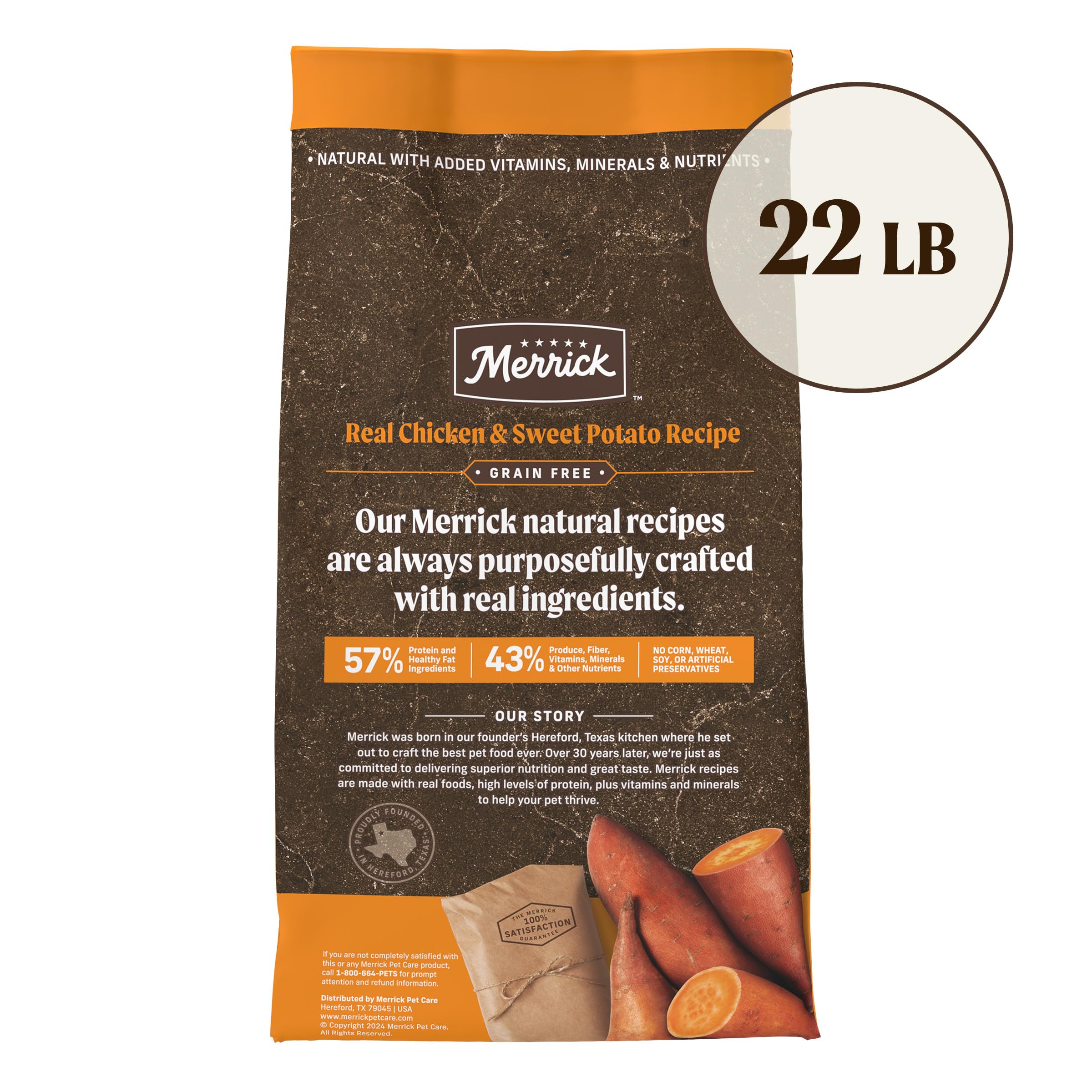 Merrick grain free formula excludes corn, wheat and soy.
