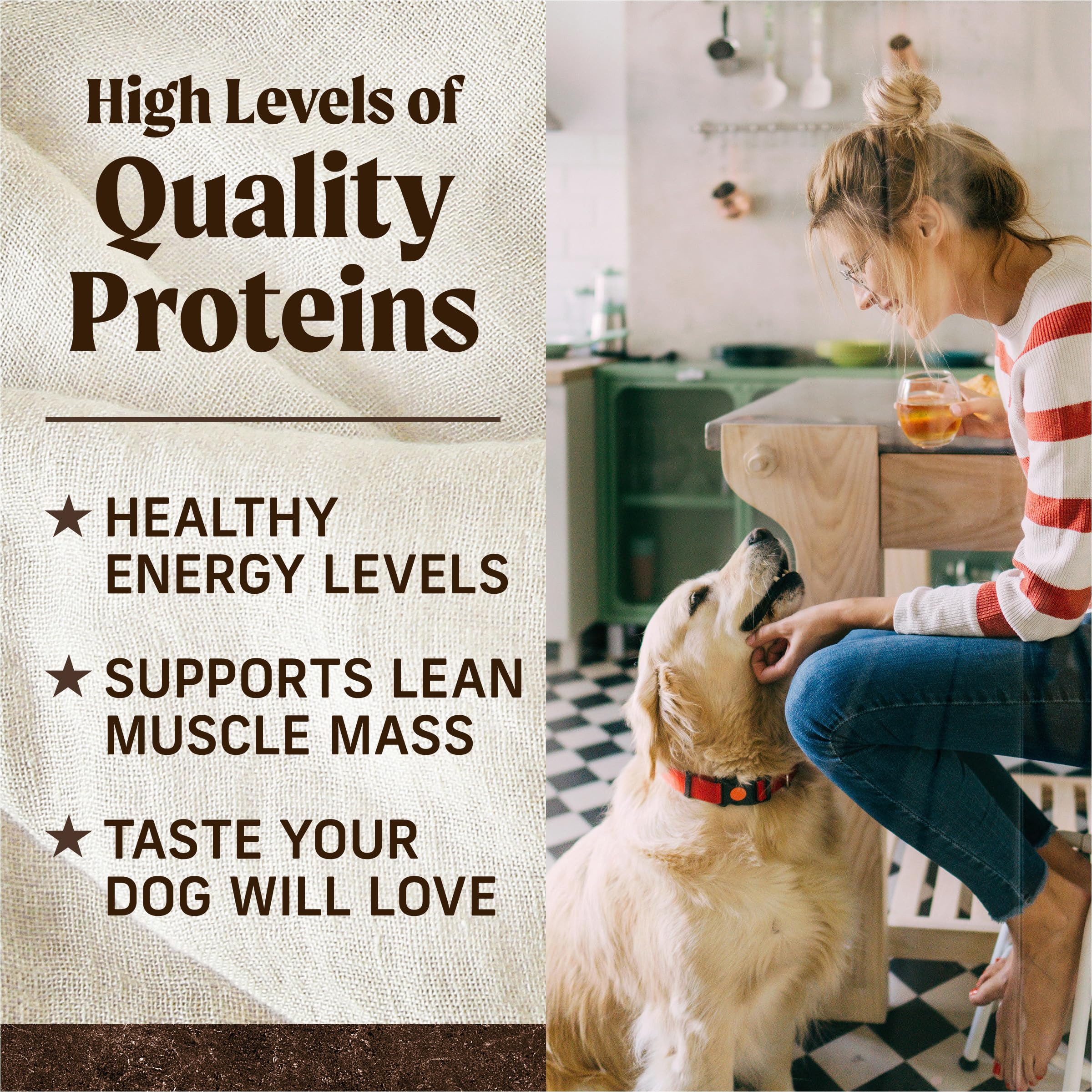 Merrick grain-free formula without corn, wheat, soy or additives.