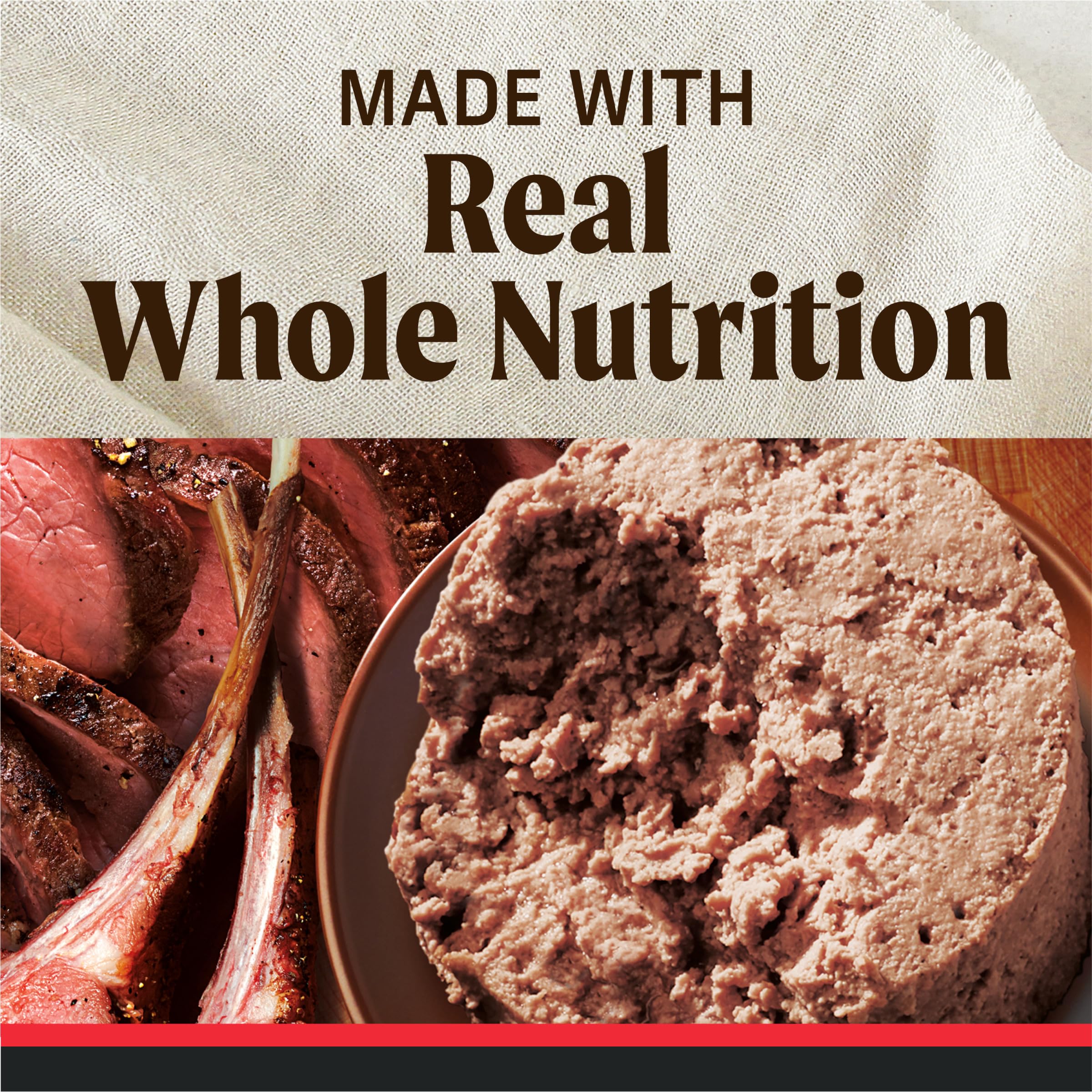 Merrick grain-free pate texture closeup showcases smooth, palatable meal option.