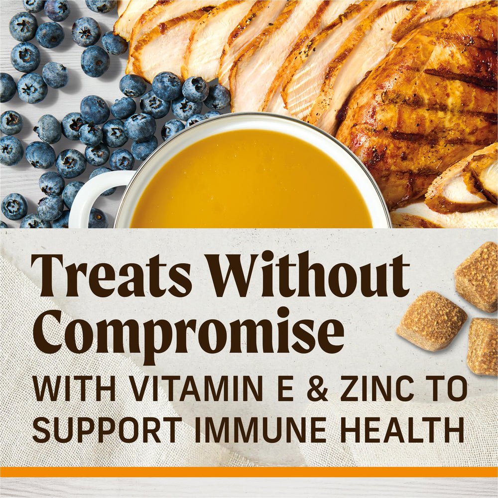 Merrick Healthy Bites bone broth with pumpkin soft treats for flavor and texture