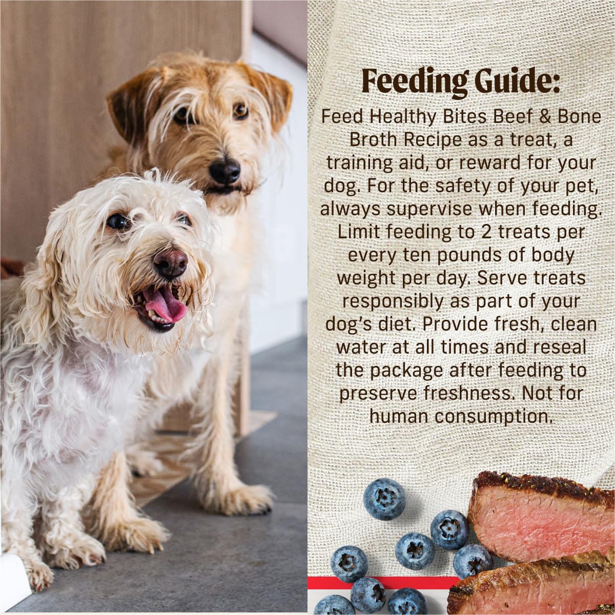 Merrick Healthy Bites grain-free soft dog treats suitable for all sizes.