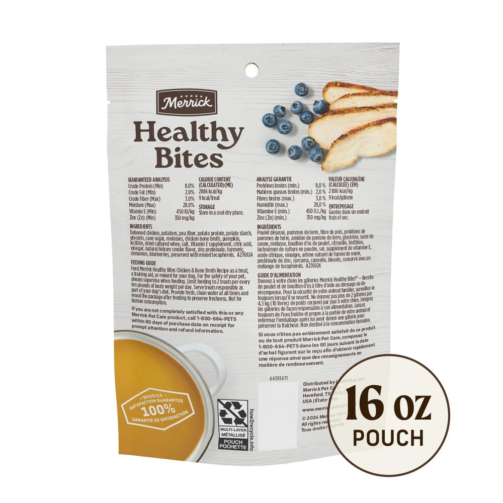 Merrick Healthy Bites tender bite-sized cubes suitable for dogs of all sizes