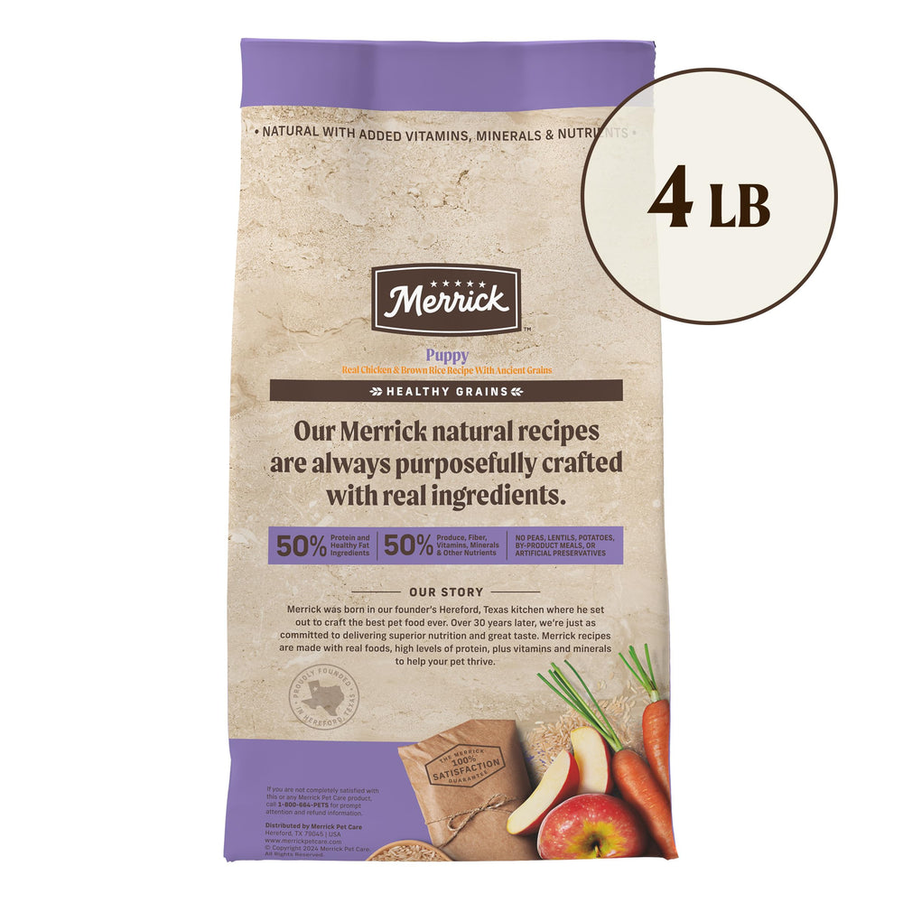 Merrick Healthy Grains Puppy Recipe no potatoes peas lentils or soy on ingredients