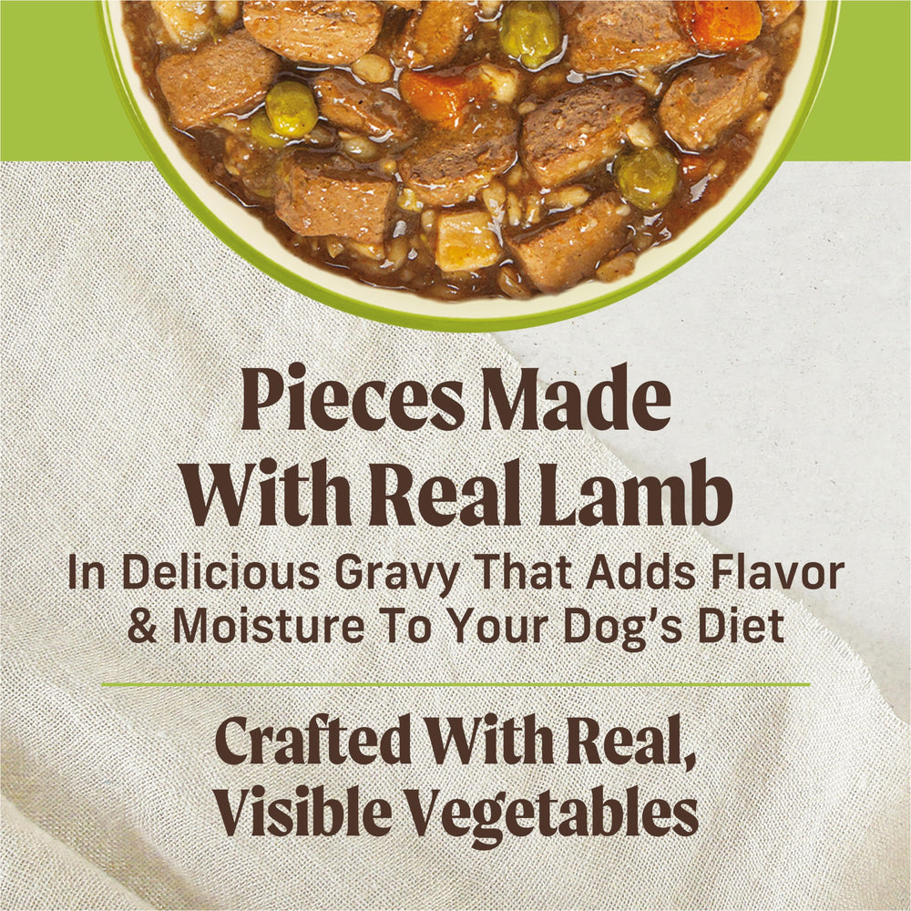 Merrick Kitchen Comforts lamb chunks closeup emphasizes real meat texture and quality.