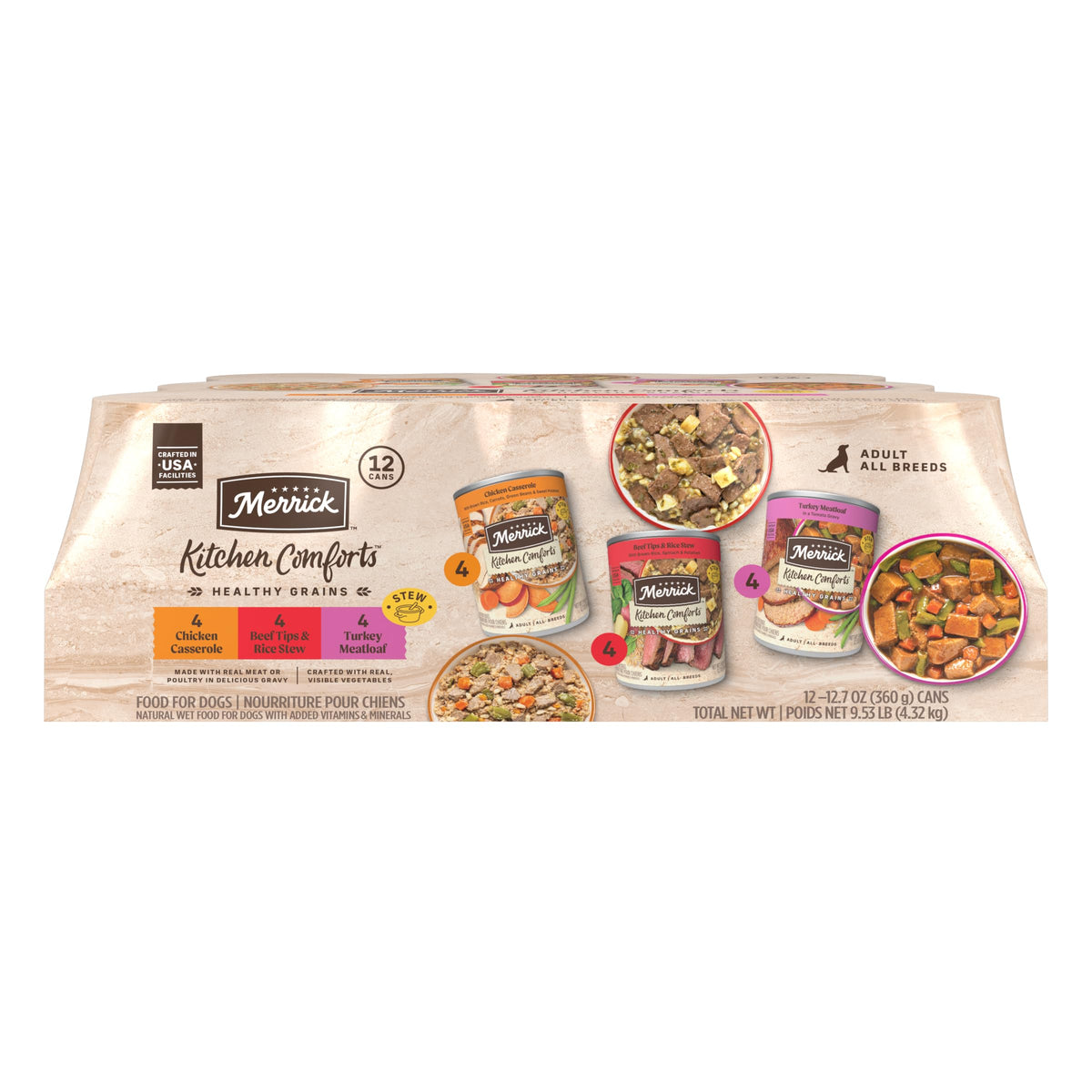 Merrick Kitchen Comforts wet dog food gravy variety pack with real meat first ingredient