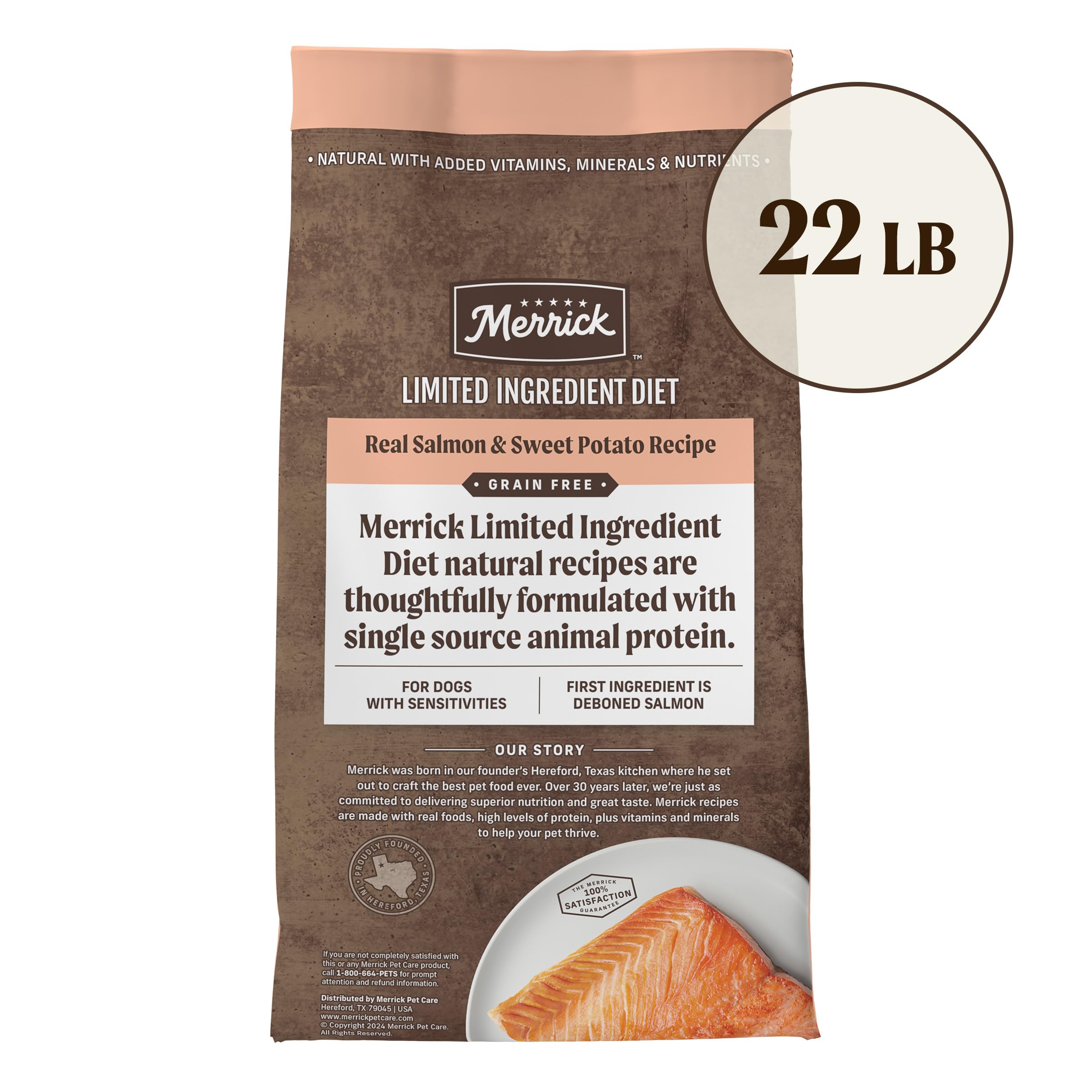 Serving bowl of Merrick dog food ready to feed.