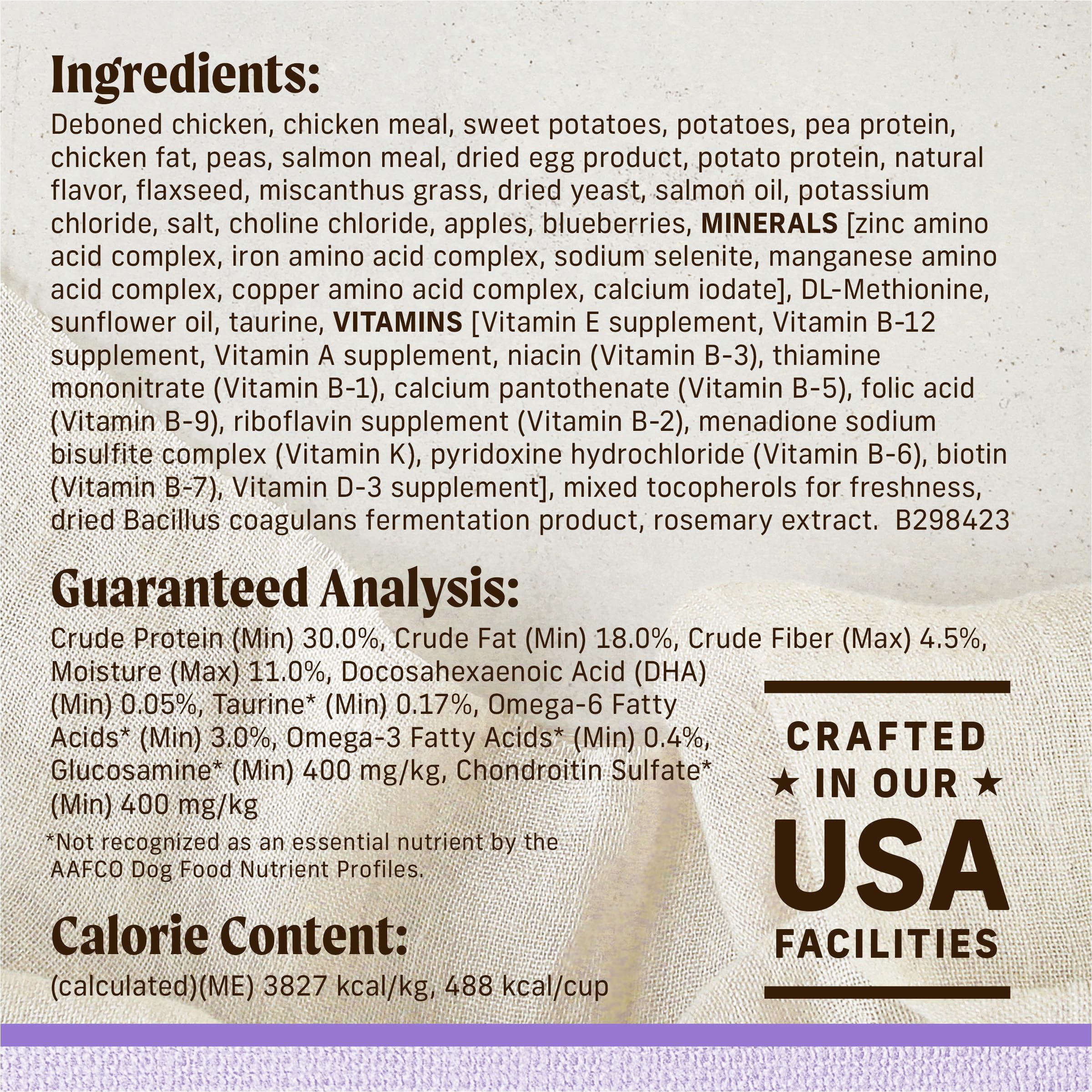 Merrick Lil’ Plates grain-free formula badge indicating no corn, wheat, or soy