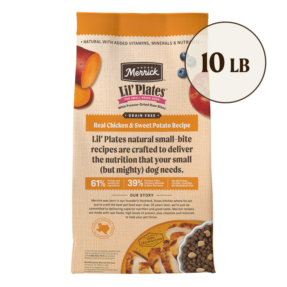 Merrick Lil’ Plates grain-free formula suitable for sensitive stomachs.
