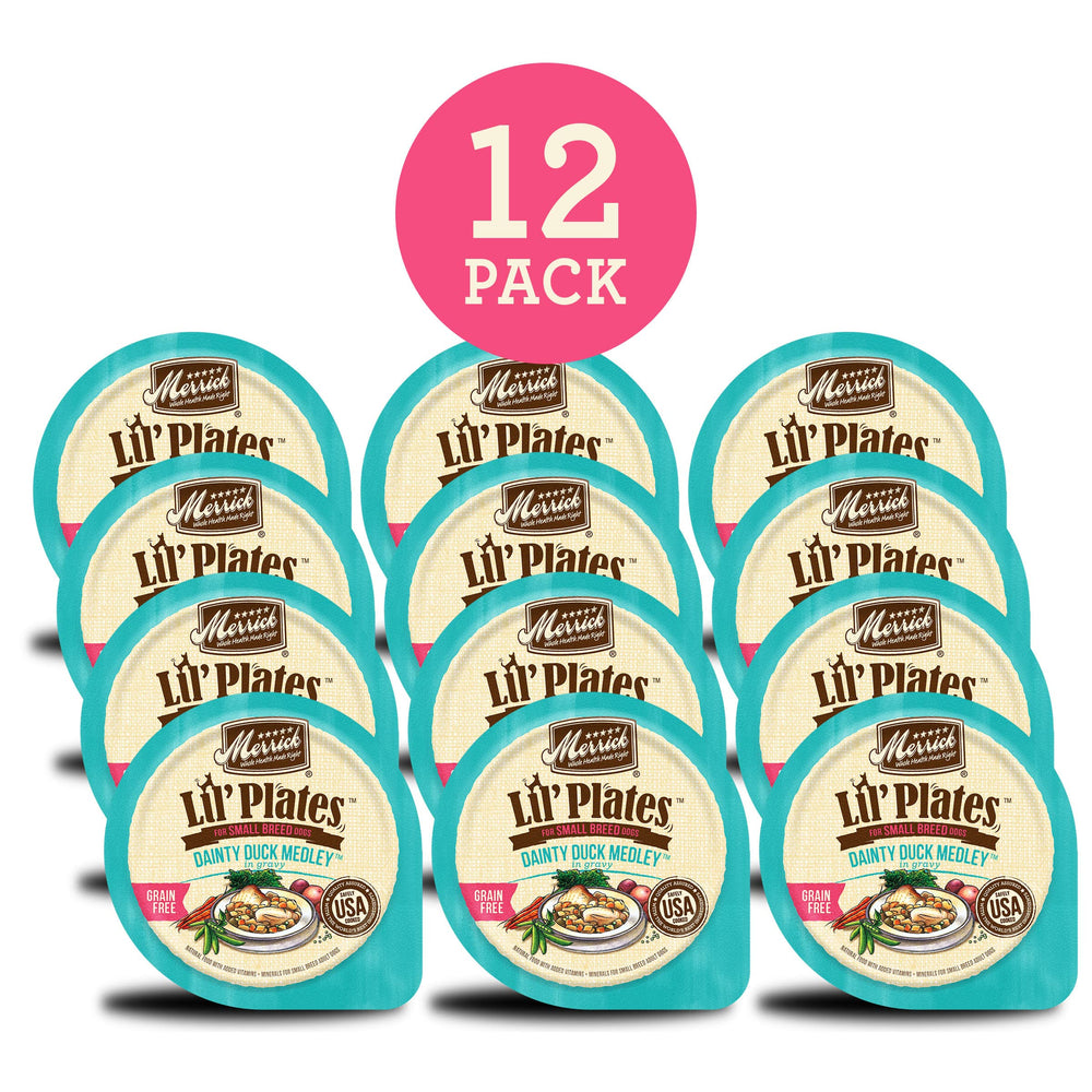 Merrick Lil’ Plates grain-free wet dog food emphasizing gluten-free recipe