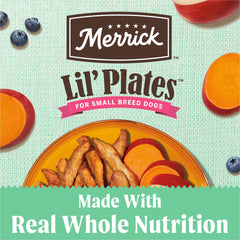 Merrick Lil’ Plates bag highlights joint-support ingredients like glucosamine and chondroitin.