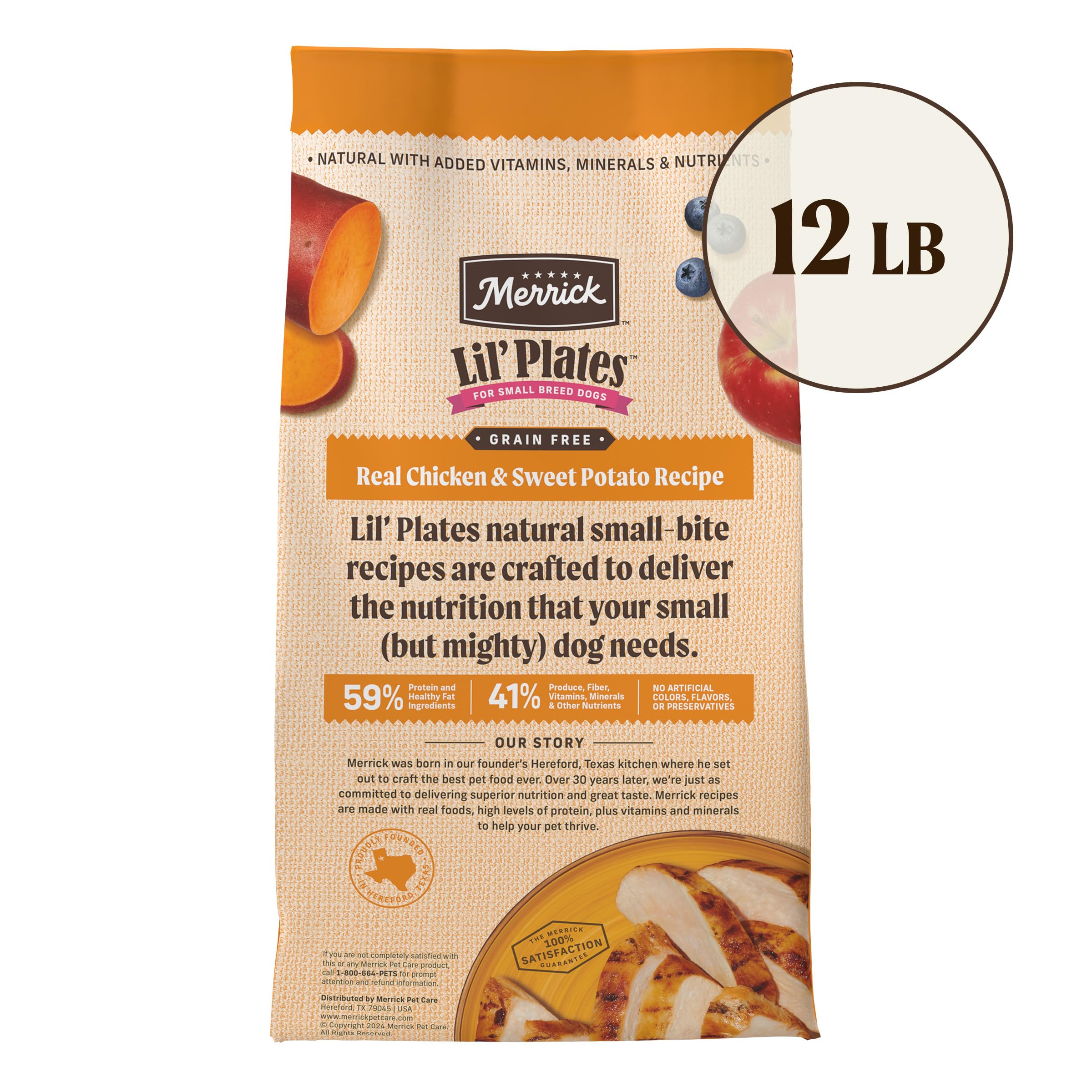 Merrick Lil’ Plates grain-free recipe excludes corn, wheat, and soy