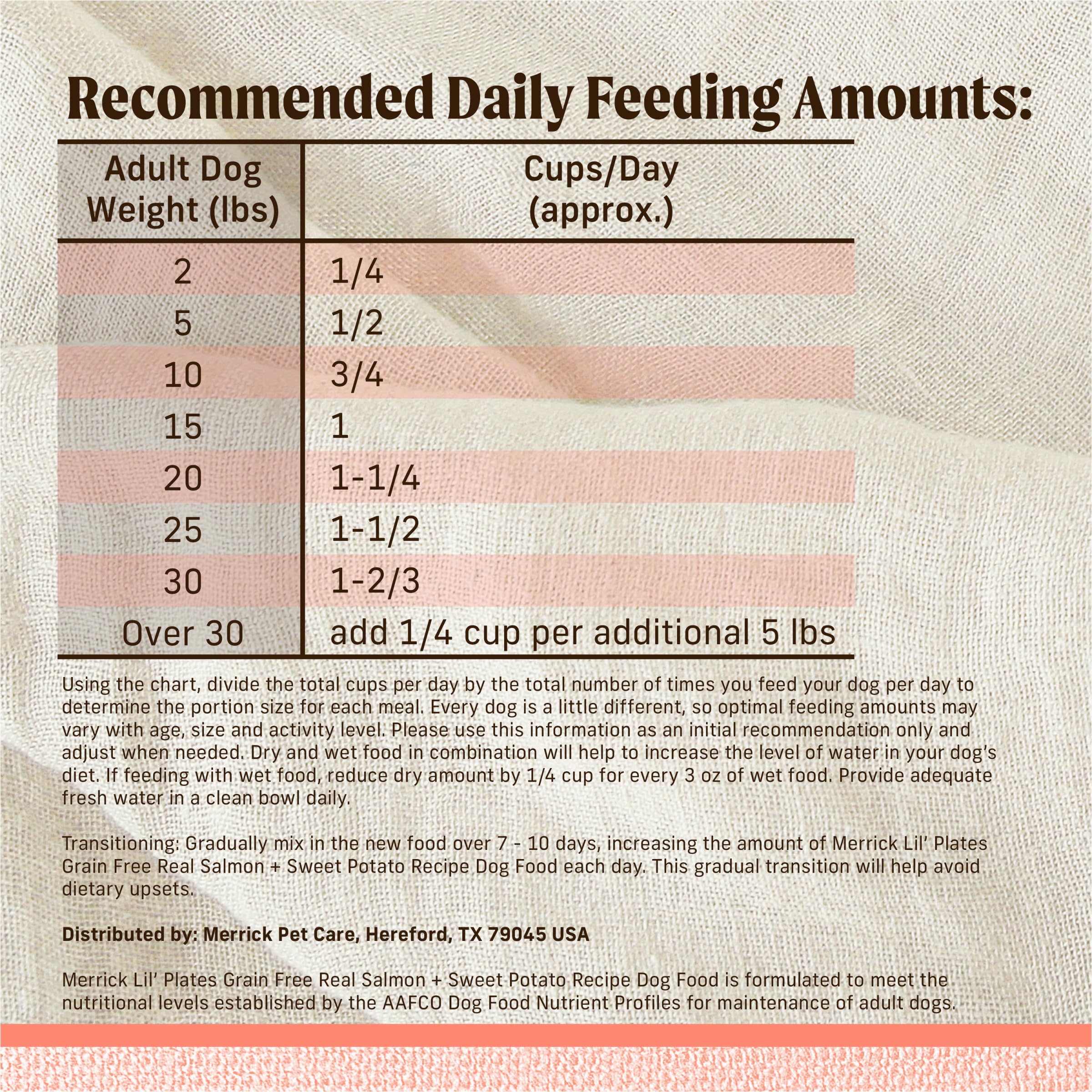 Merrick Lil’ Plates with probiotics supports digestive health in small dogs.