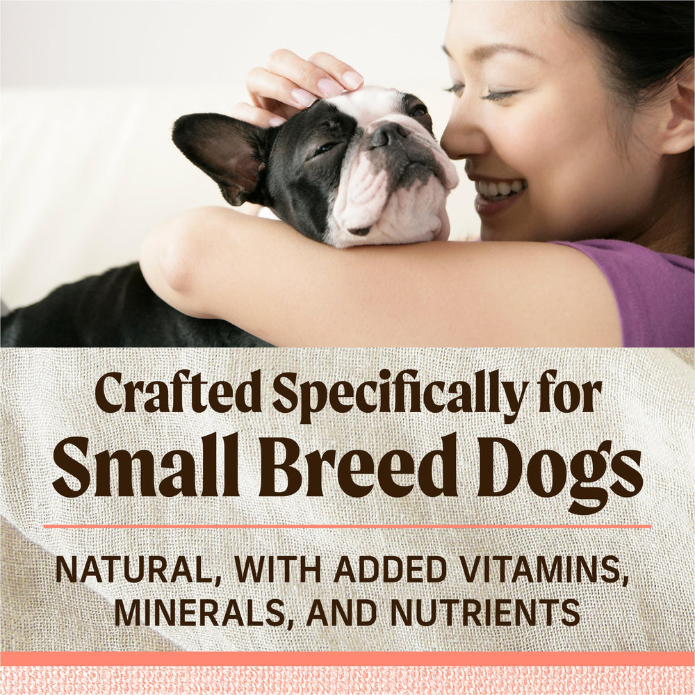 Merrick Lil’ Plates small-breed kibble designed for easy chewing.