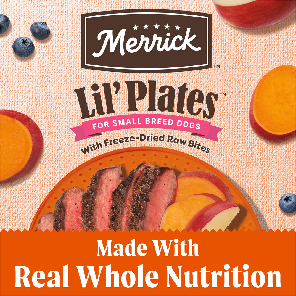 Merrick Lil’ Plates small dog serving bowl closeup showing grain-free texture and size