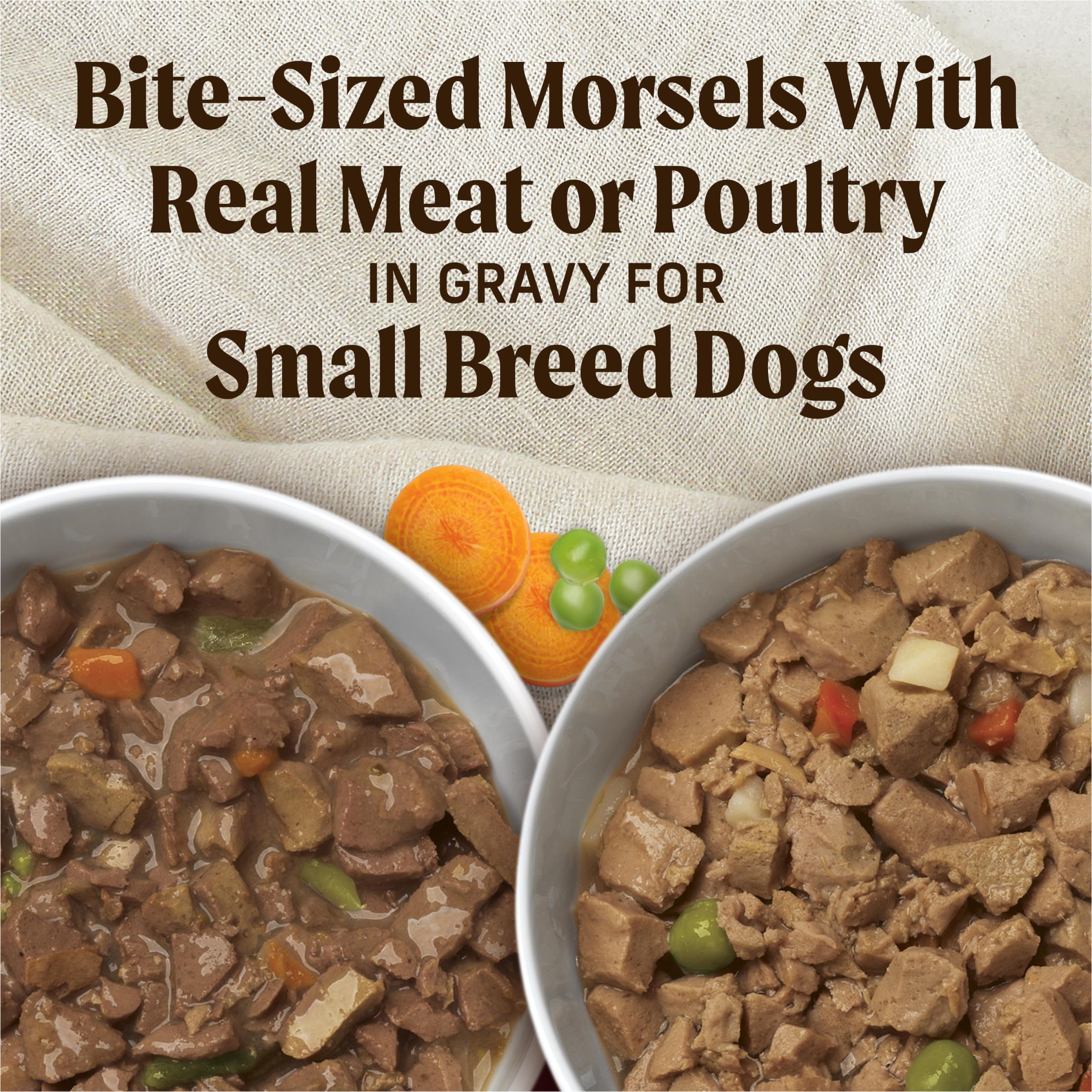 Merrick Lil’ Plates small-dog wet food close-up showing tasty meat and gravy