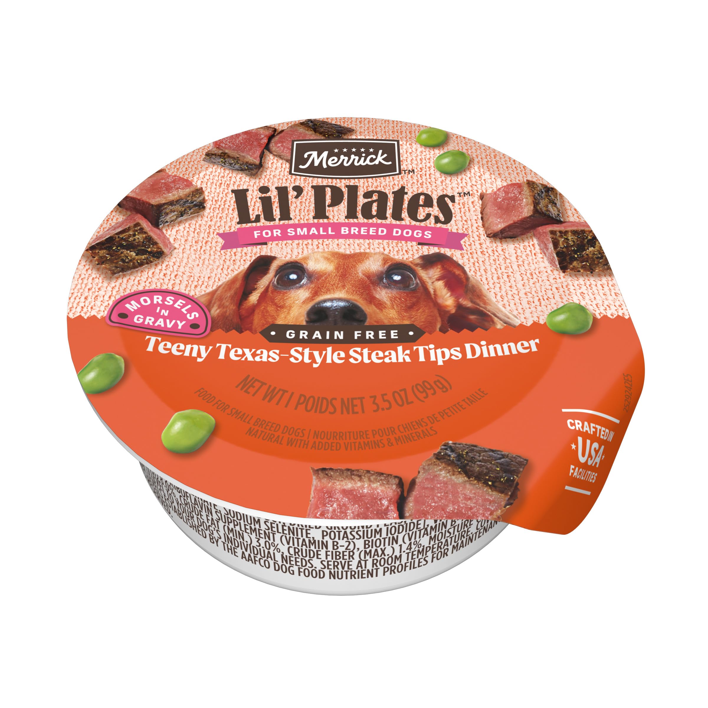 Merrick Lil’ Plates Teeny Texas Steak Tips tray for small dogs, ideal for small meals