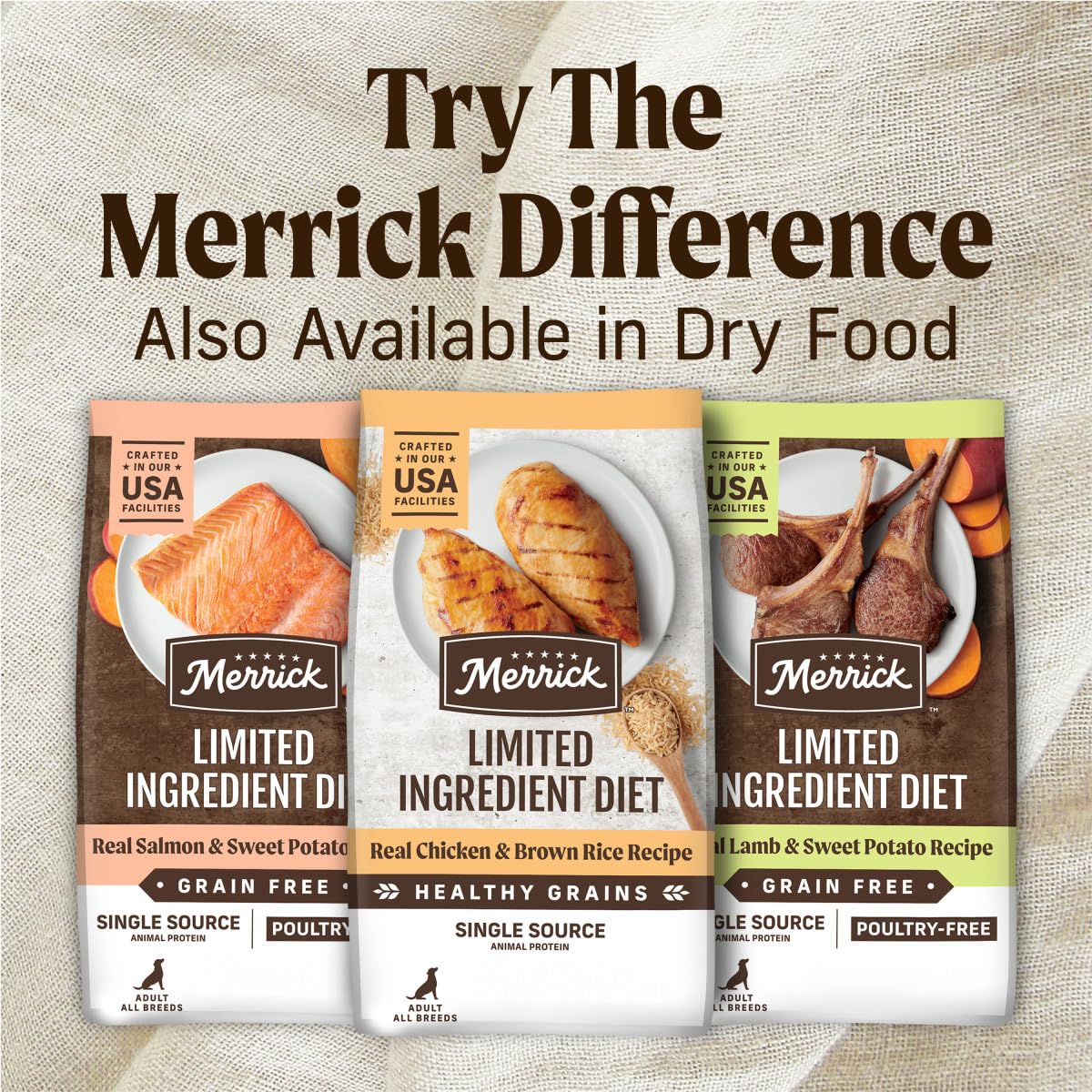 Merrick-moist-texture-closeup-lamb-wet-dog-food invites savoring meals.