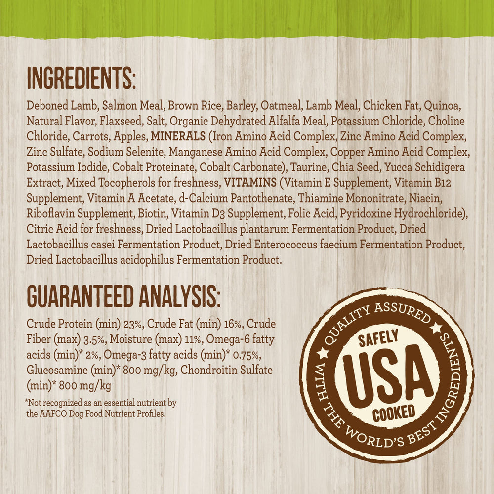 Merrick omega fatty acids visible on label for healthy skin and coat.