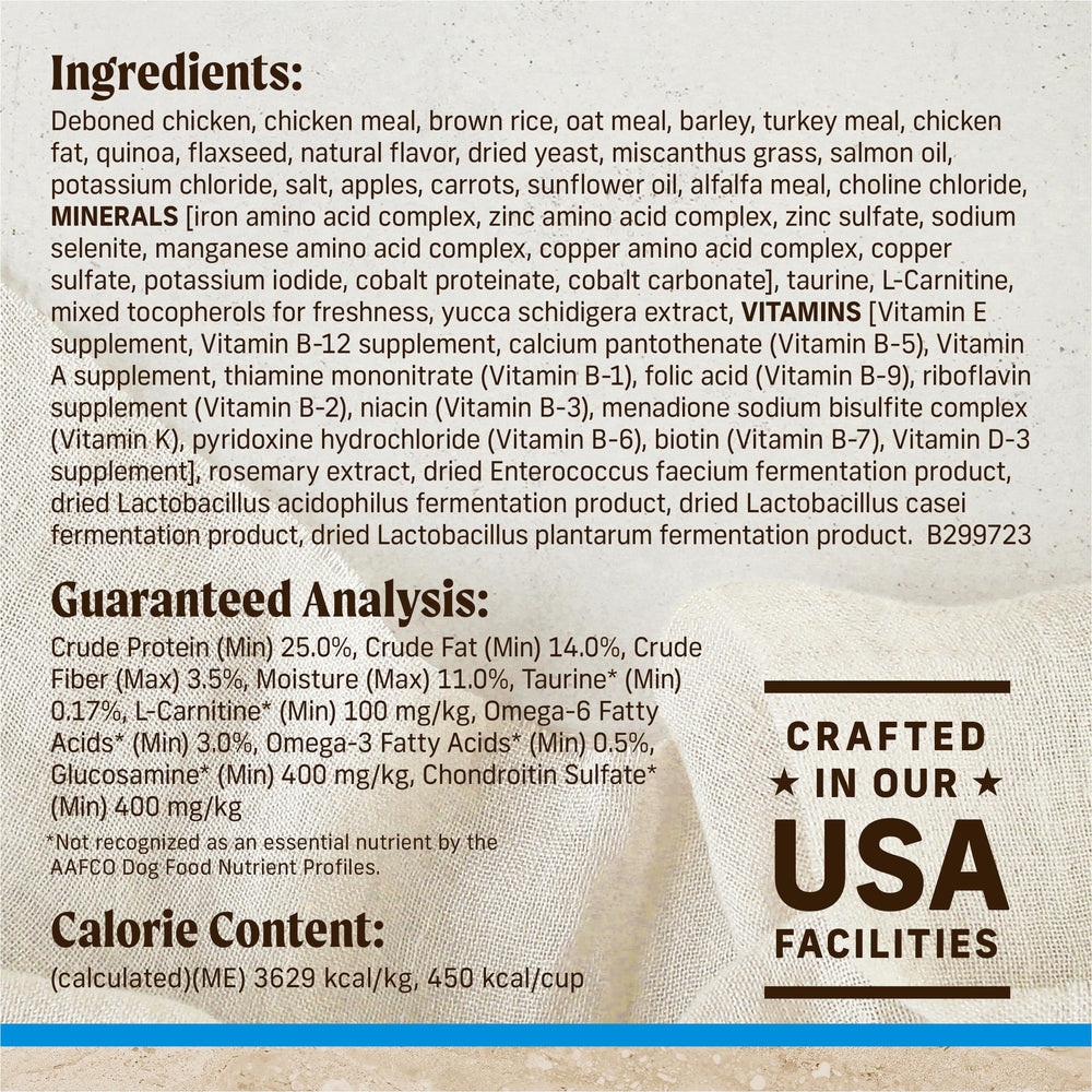 Merrick Omega fatty acids promote healthy skin and coat in adult dogs