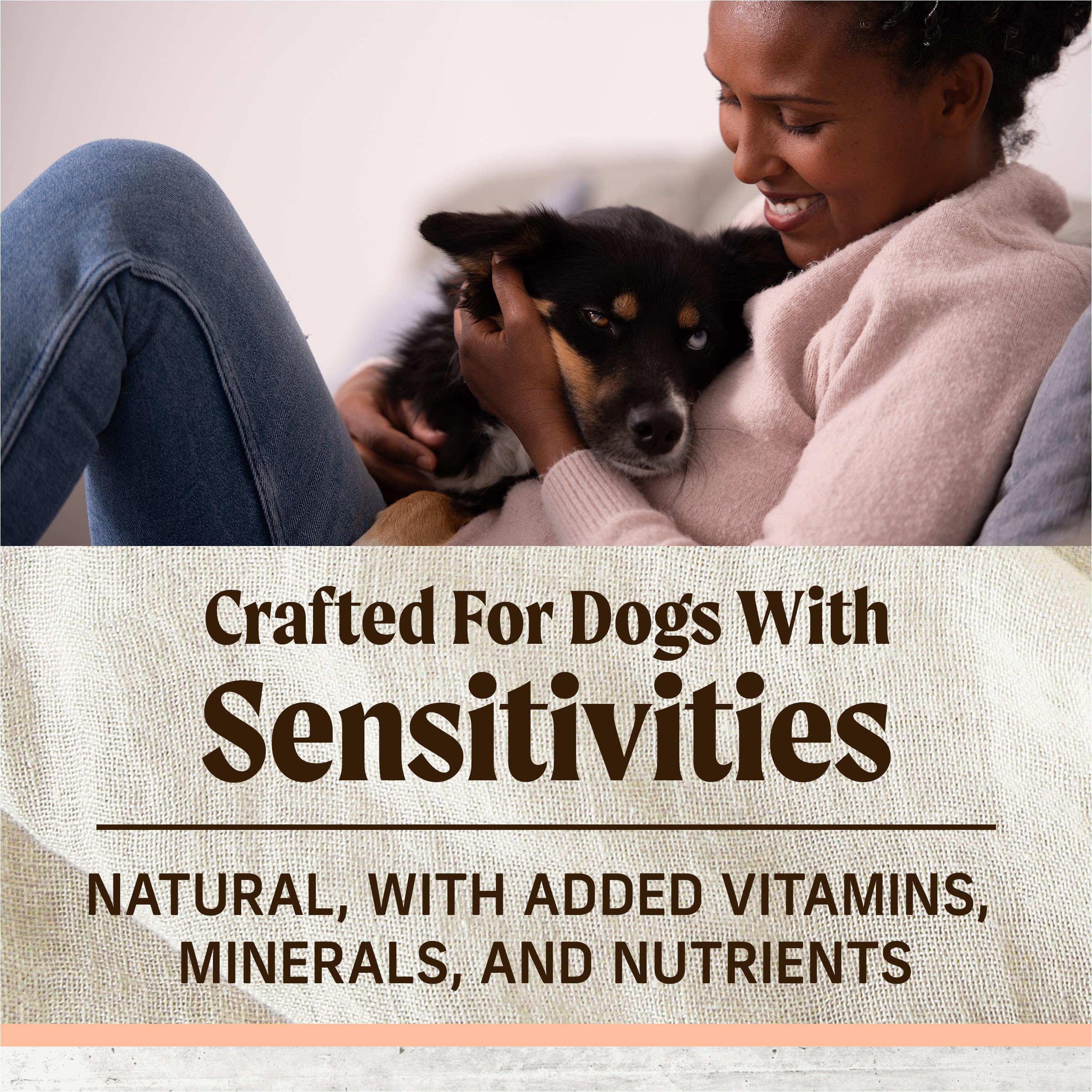 Merrick formula with omega fatty acids supports healthy skin and coat shine.