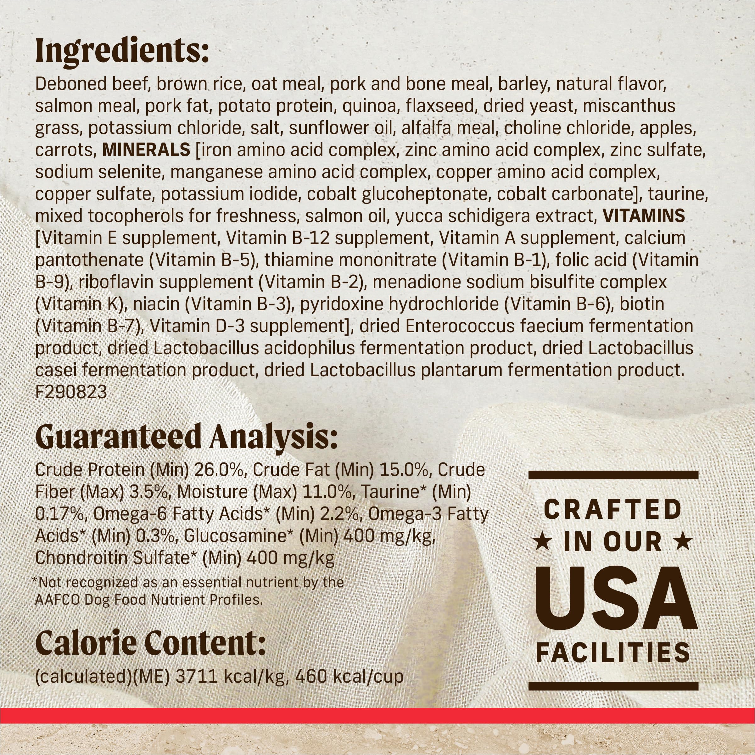 Merrick recipe enriched with omega fats for skin and coat nourishment.