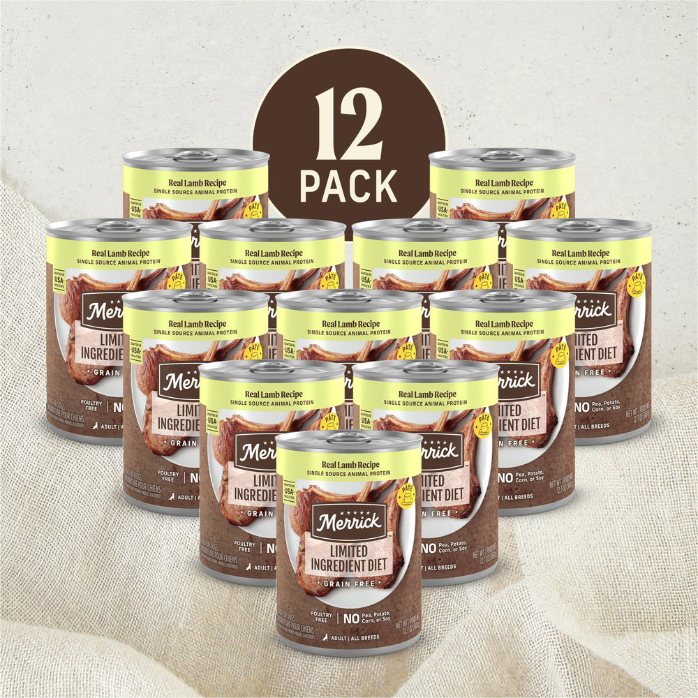 Merrick pack-12-cans-12-7-oz demonstrates convenient multi-meal supply.