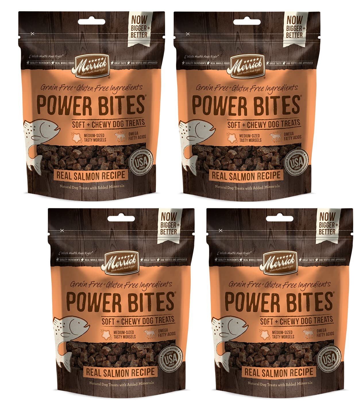 Merrick Power Bites salmon recipe dog treats; soft and chewy reward