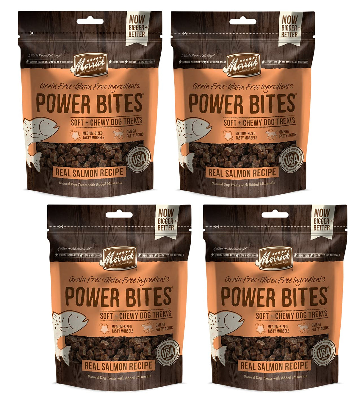 Merrick Power Bites salmon recipe dog treats; soft and chewy reward