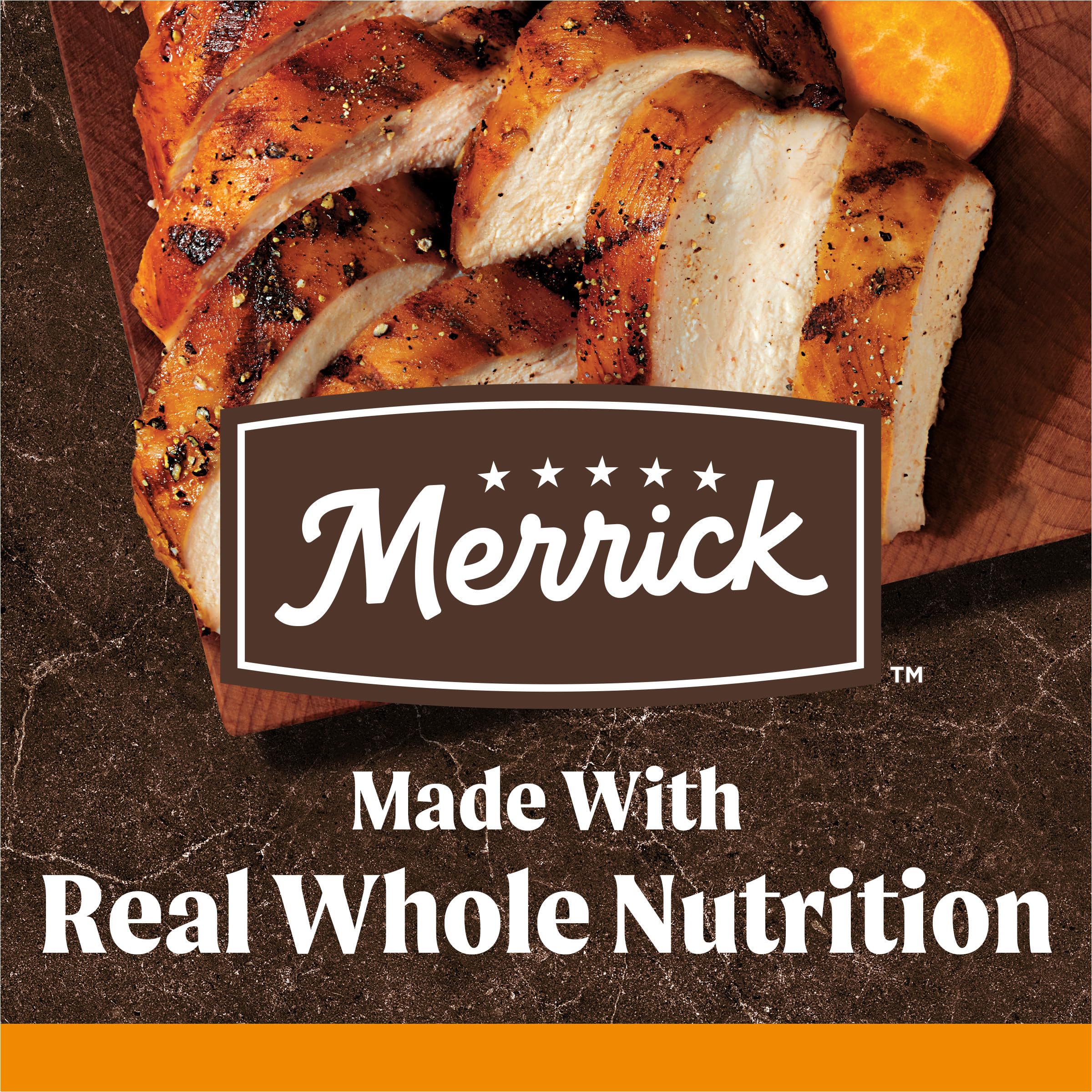 Merrick real deboned chicken ingredient image highlighting high-quality protein for energy.