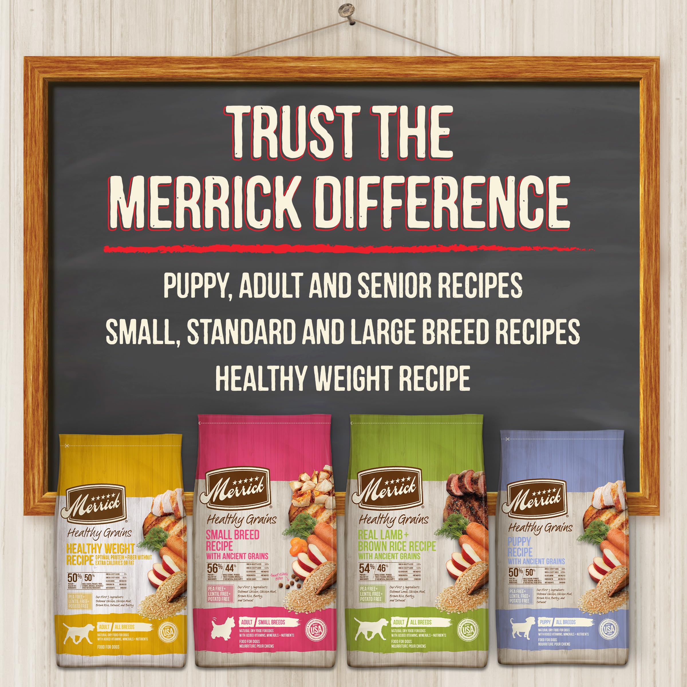 Merrick Premium dog food with nutrient-rich ingredients for daily meals.