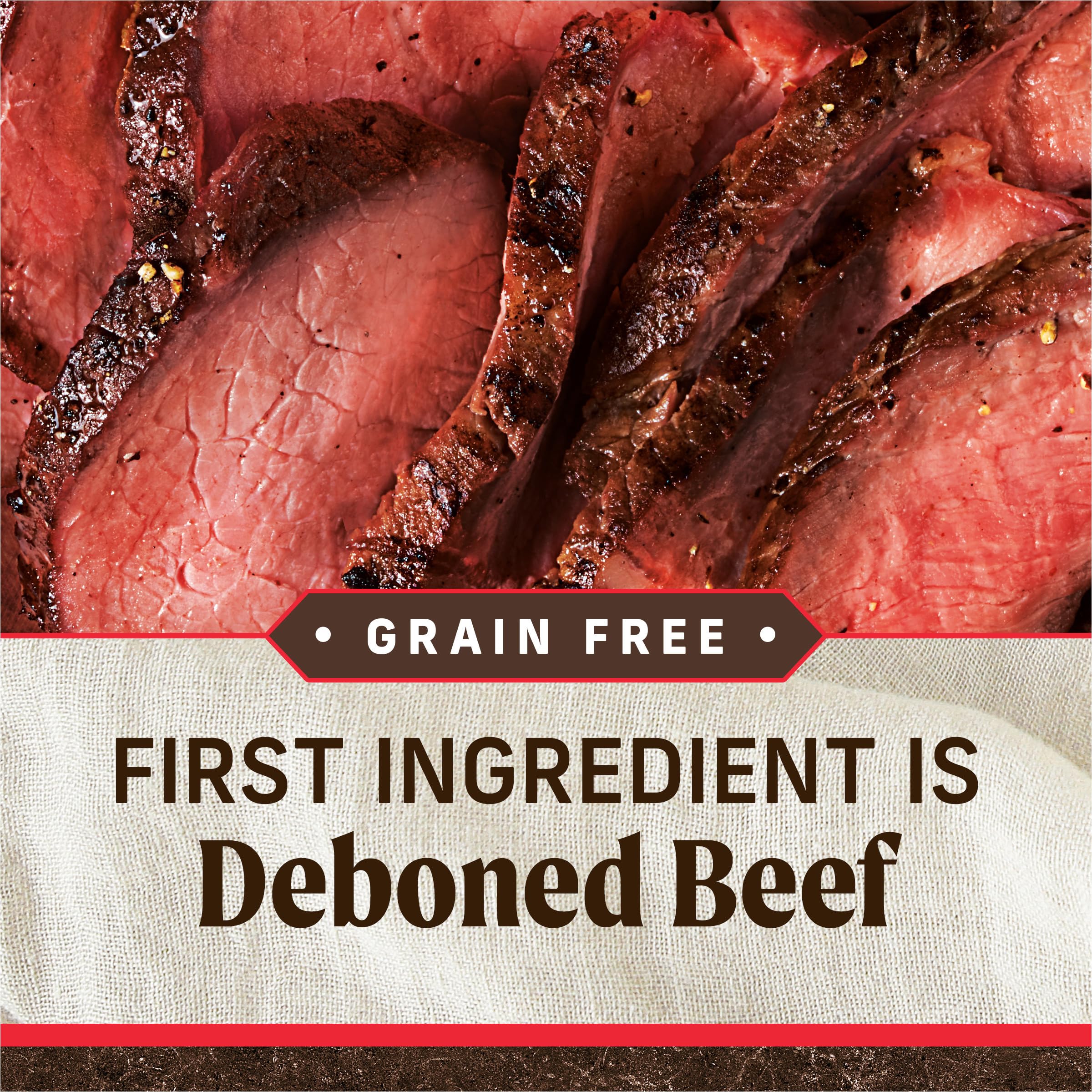Real deboned beef first ingredient in Merrick Grain Free formula